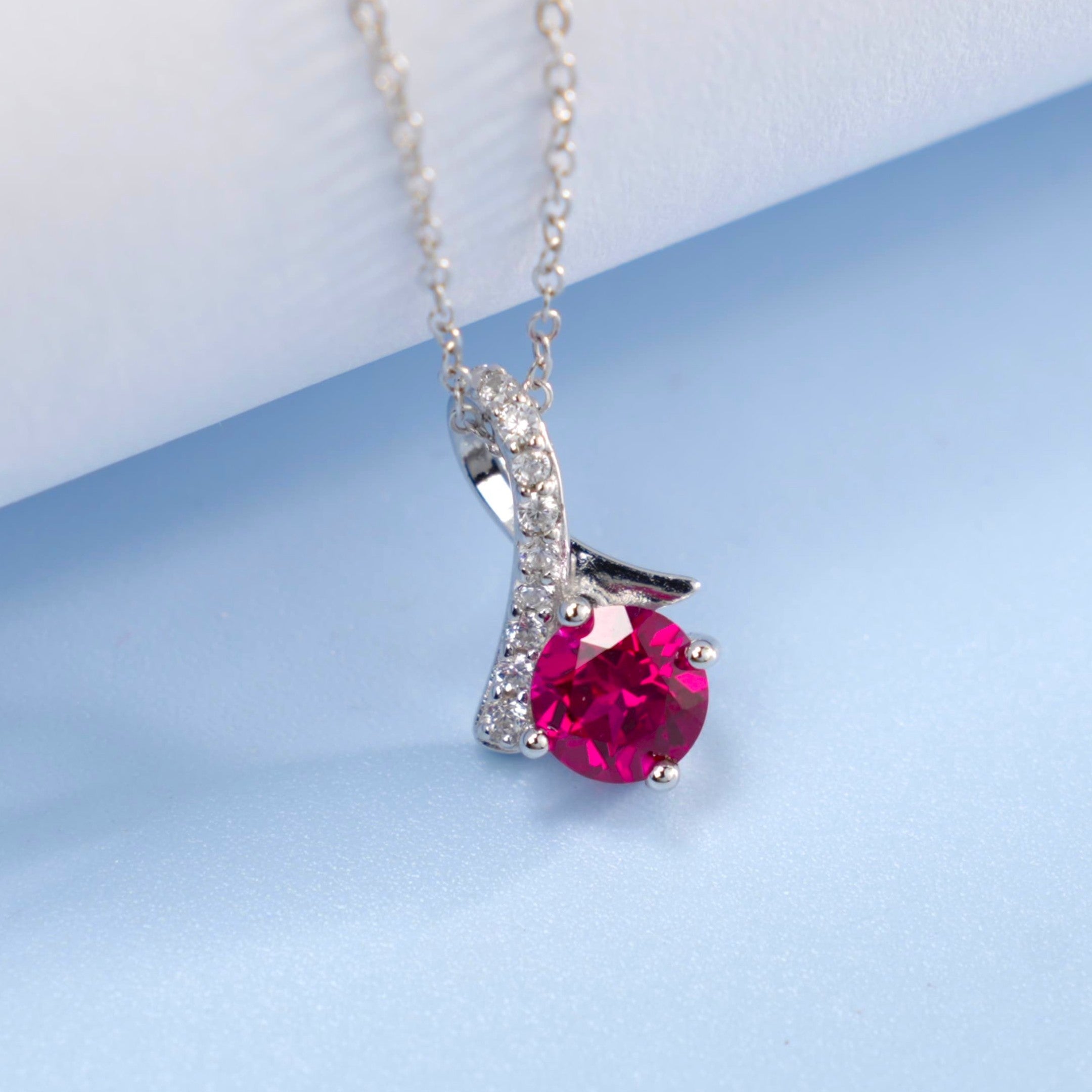 Elegant and Shining! Cultured Ruby & S925 Silver Plated with 18k Gold Exquisite Pendant Necklace, Illuminate Your Charm