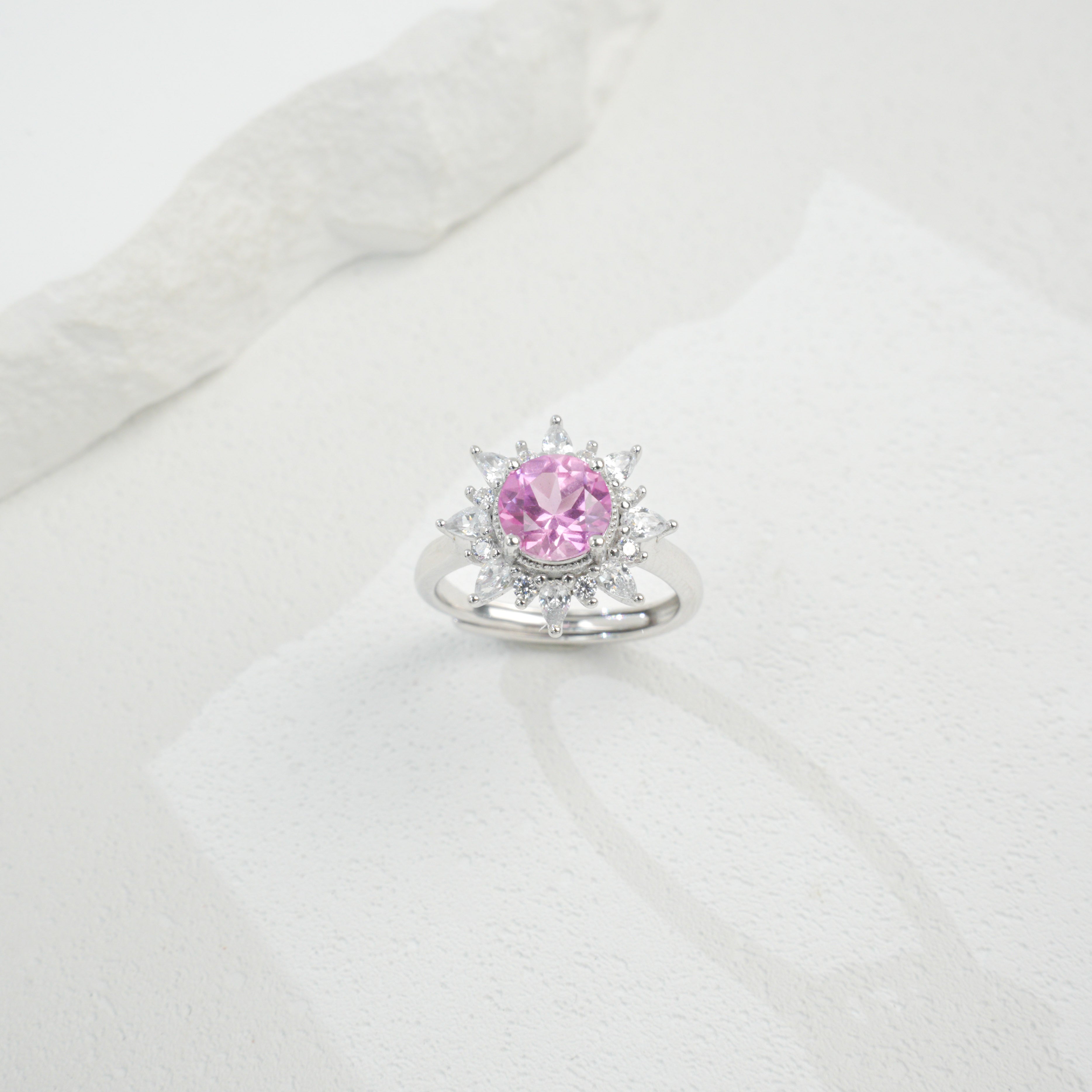 Lab-Grown Padparadscha - Starburst Soft Pink Flower Cluster Ring