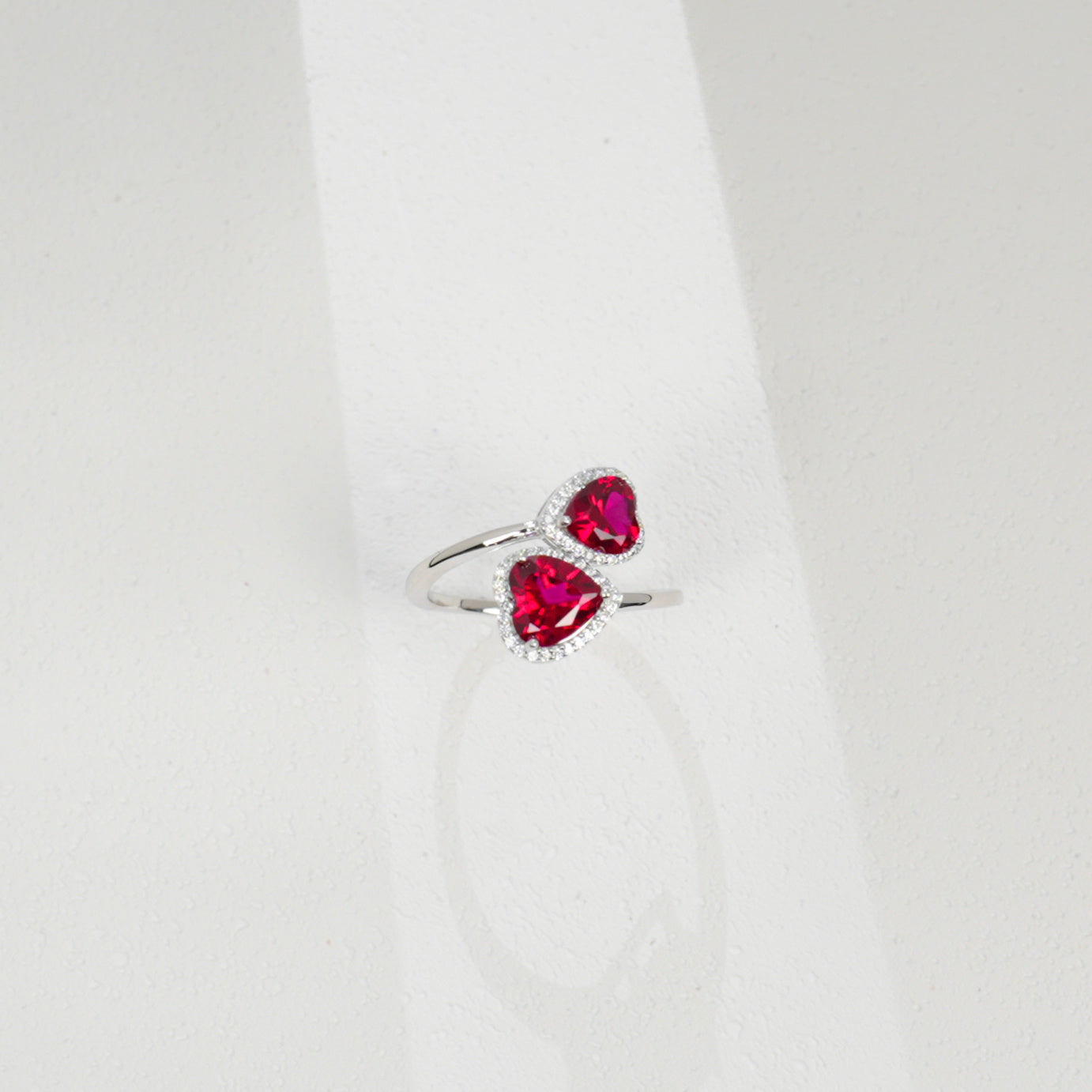 Lab-Grown Ruby Double Heart Ring | S925 Sterling Silver Plated 18K Gold, Halo Zircon Accents, Romantic Gemstone Jewelry