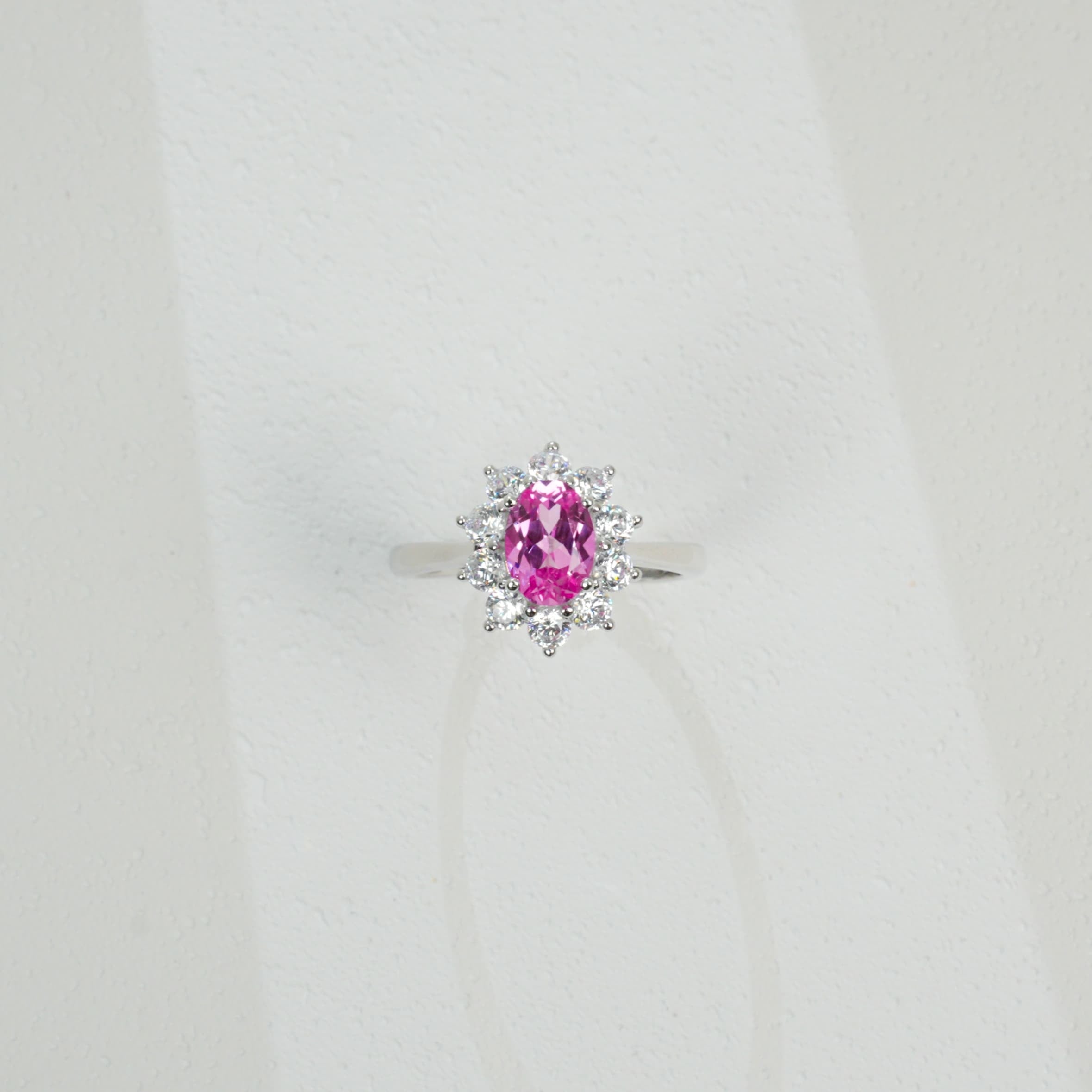 Lab-Grown Padparadscha Sapphire Ring | S925 Sterling Silver Plated 18K Gold, Oval Cut with Halo Zircon Accents, Elegant Luxury Gemstone Jewelry