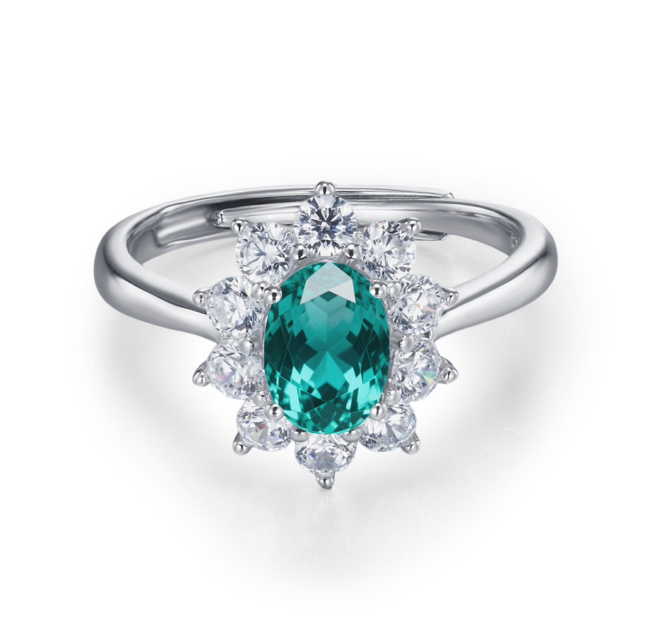 Lab-Grown Paraiba Color YAG Ring | S925 Sterling Silver Plated 18K Gold, Oval Cut with Halo Zircon Accents, Elegant Luxury Gemstone Jewelry