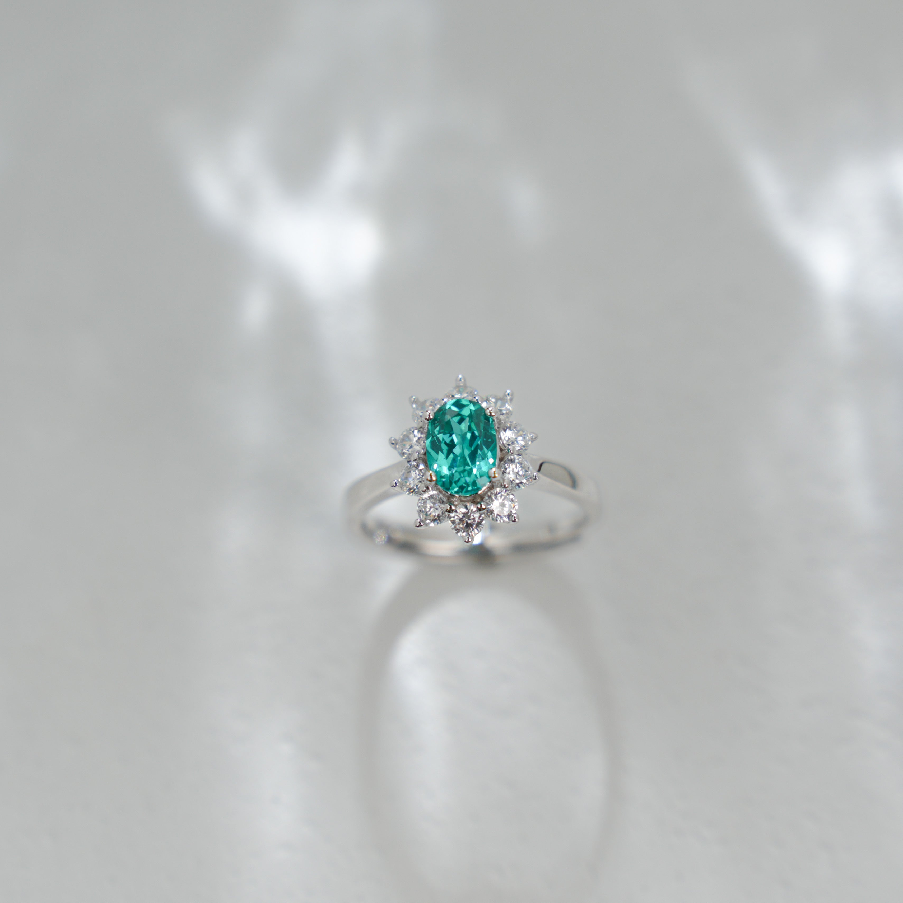 Lab-Grown Paraiba Color YAG Ring | S925 Sterling Silver Plated 18K Gold, Oval Cut with Halo Zircon Accents, Elegant Luxury Gemstone Jewelry