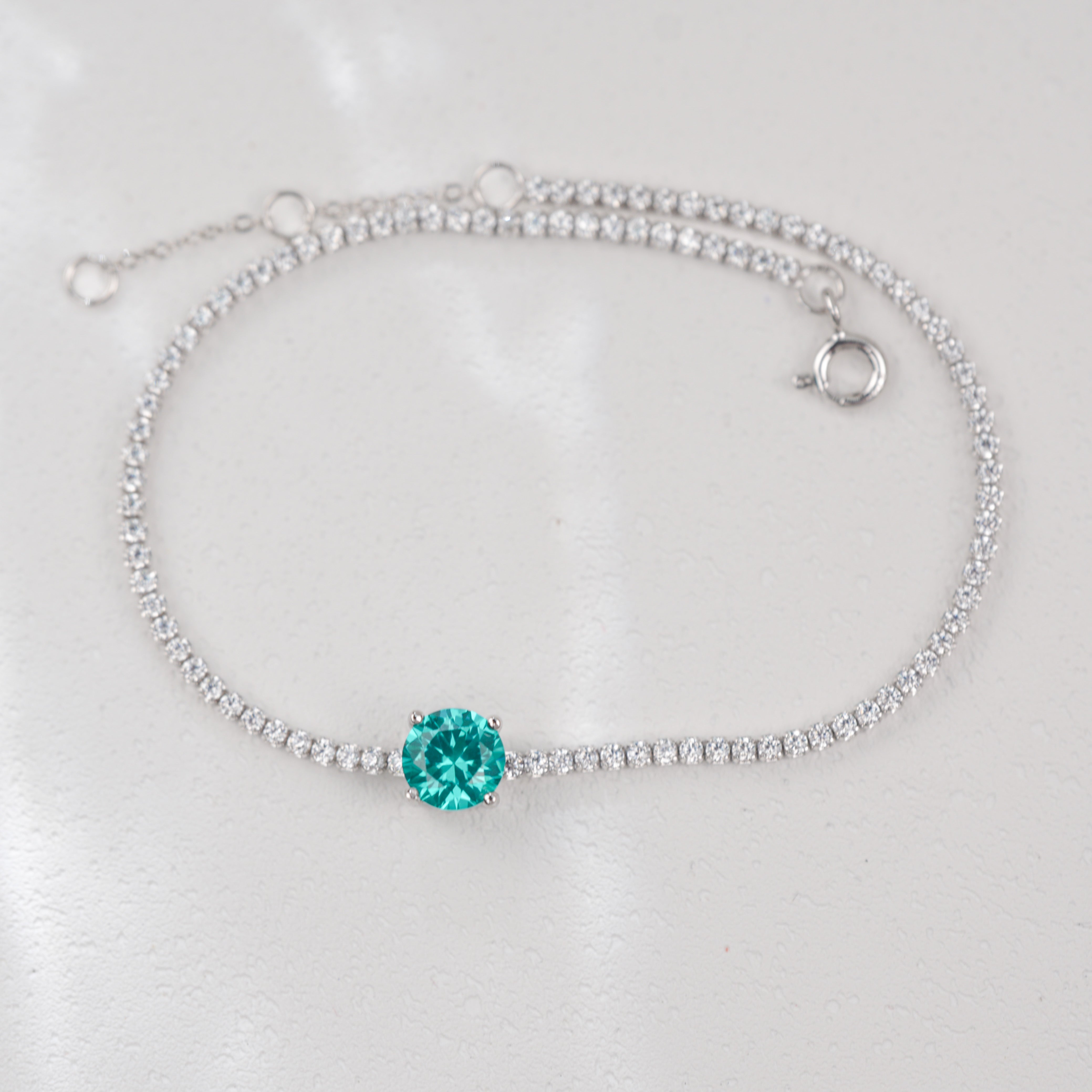 Lab-Grown Paraiba Color YAG Tennis Bracelet | S925 Sterling Silver Plated 18K Gold, Round Cut with Zircon Accents, Elegant Gemstone Jewelry
