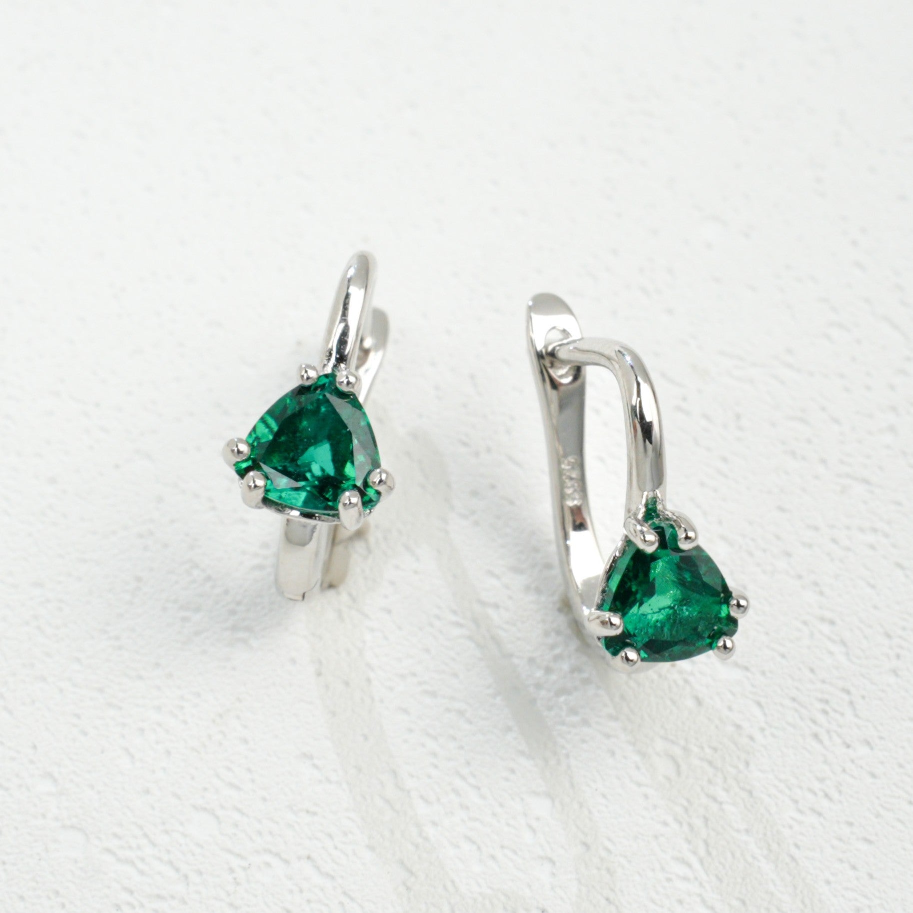 Cultured Emerald Silver - set Triangular Earrings Unleash Your Unique Elegance with S925 Sterling 18K Gold Plating