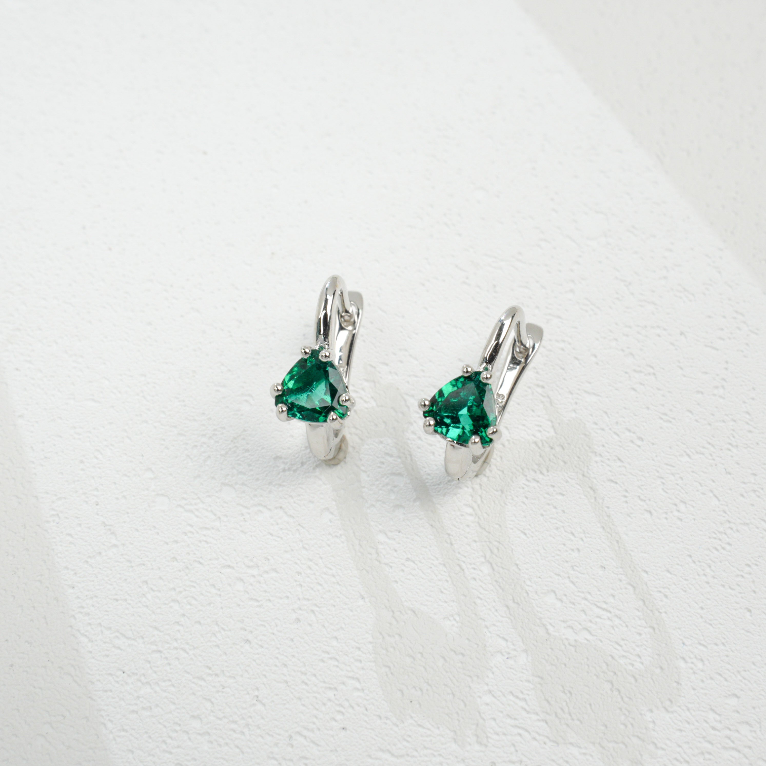 Cultured Emerald Silver - set Triangular Earrings Unleash Your Unique Elegance with S925 Sterling 18K Gold Plating