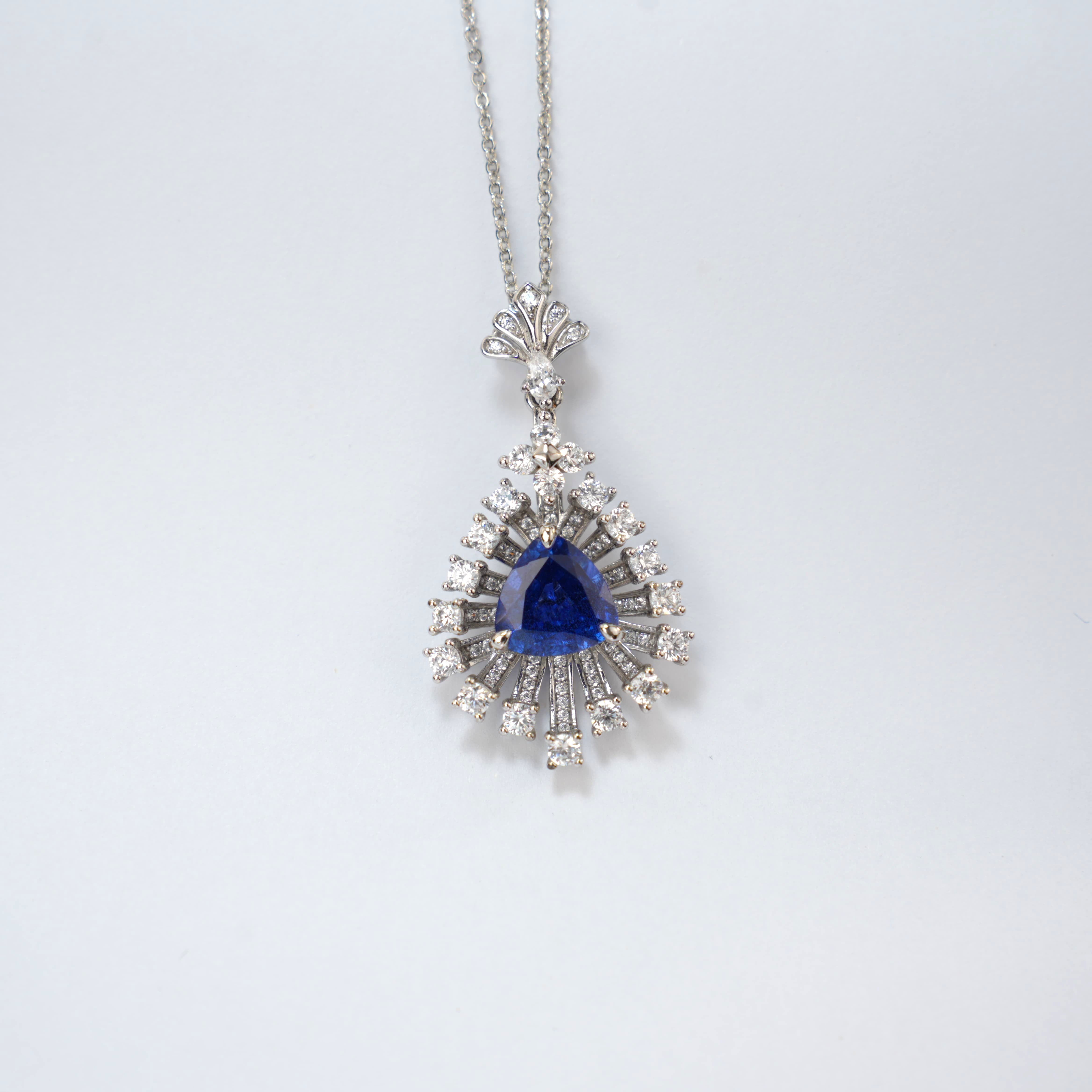 Luxurious and Shiny Lab-Grown Sapphire with  S925 Sterling 18K Gold Plating and Sparkling Diamond Pendant Necklace