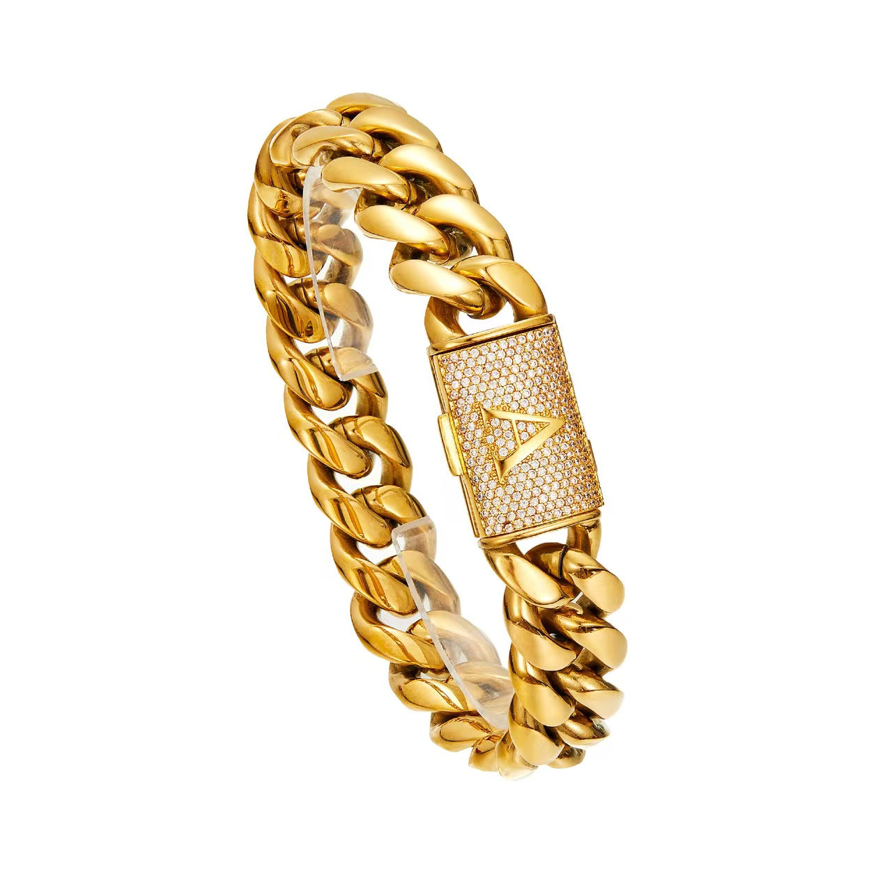 14mm Cuban Link Set - A-Z Custom Initial Iced Out Clasp，18K Gold