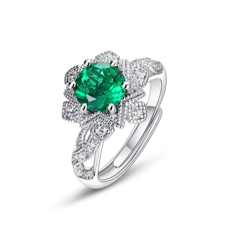 Vintage Flower Emerald Halo Ring