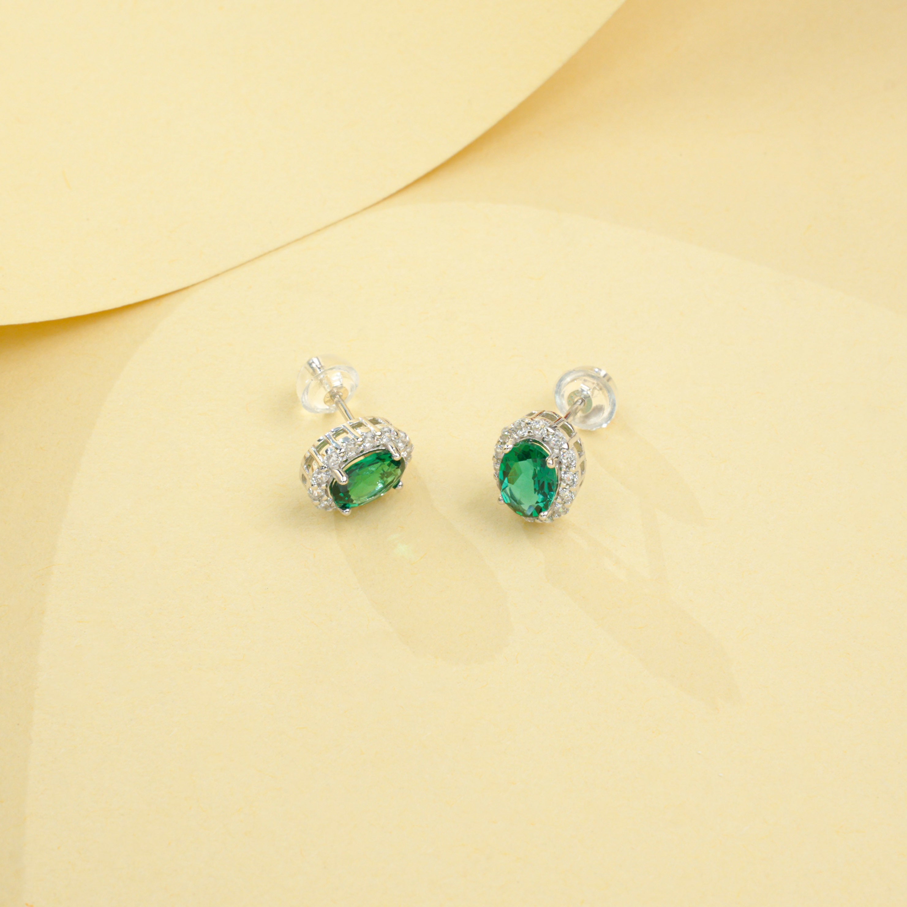 Cultured Emerald - Elegant Oval Earrings