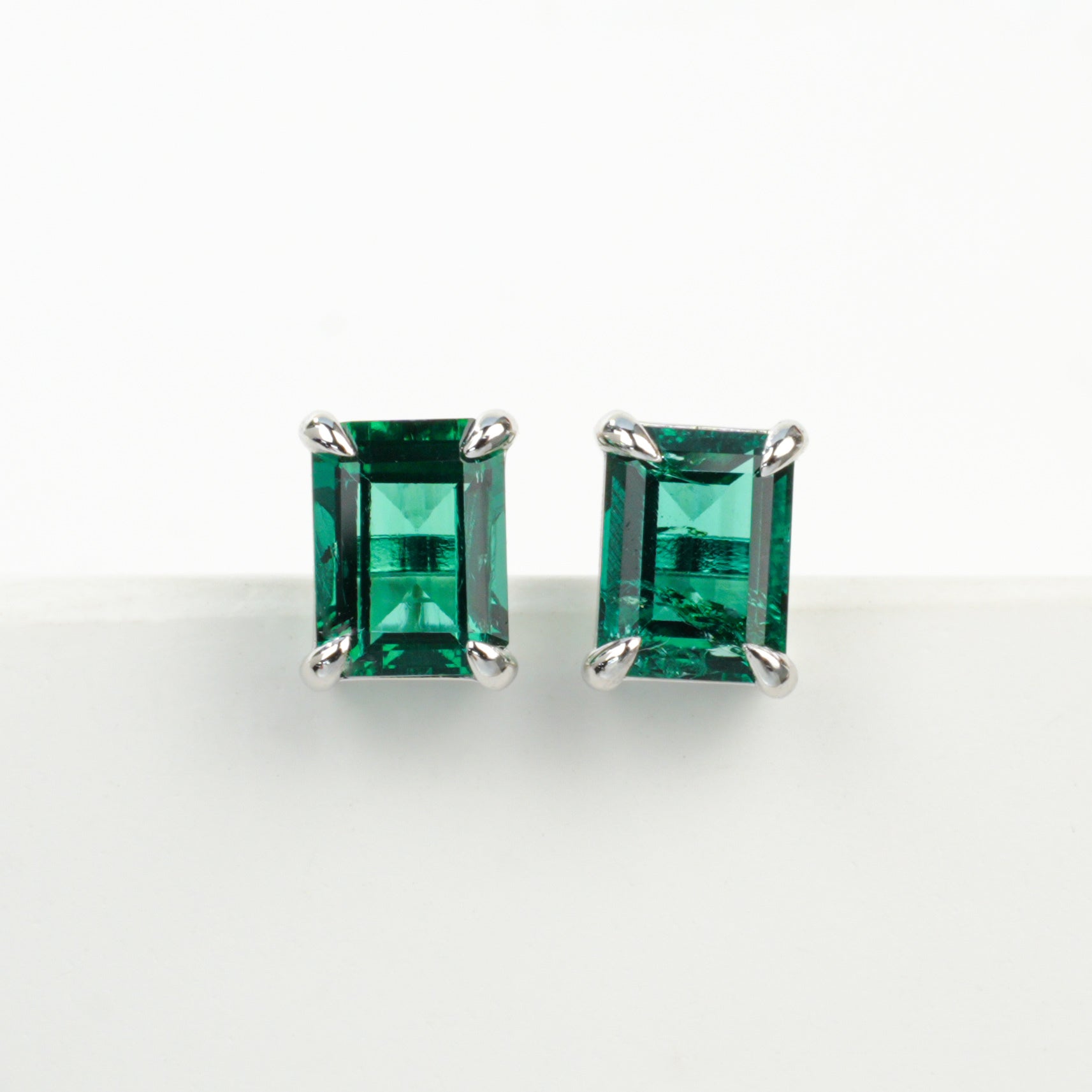 Cultured Emeralds - Minimalist Emerald Cut Earrings