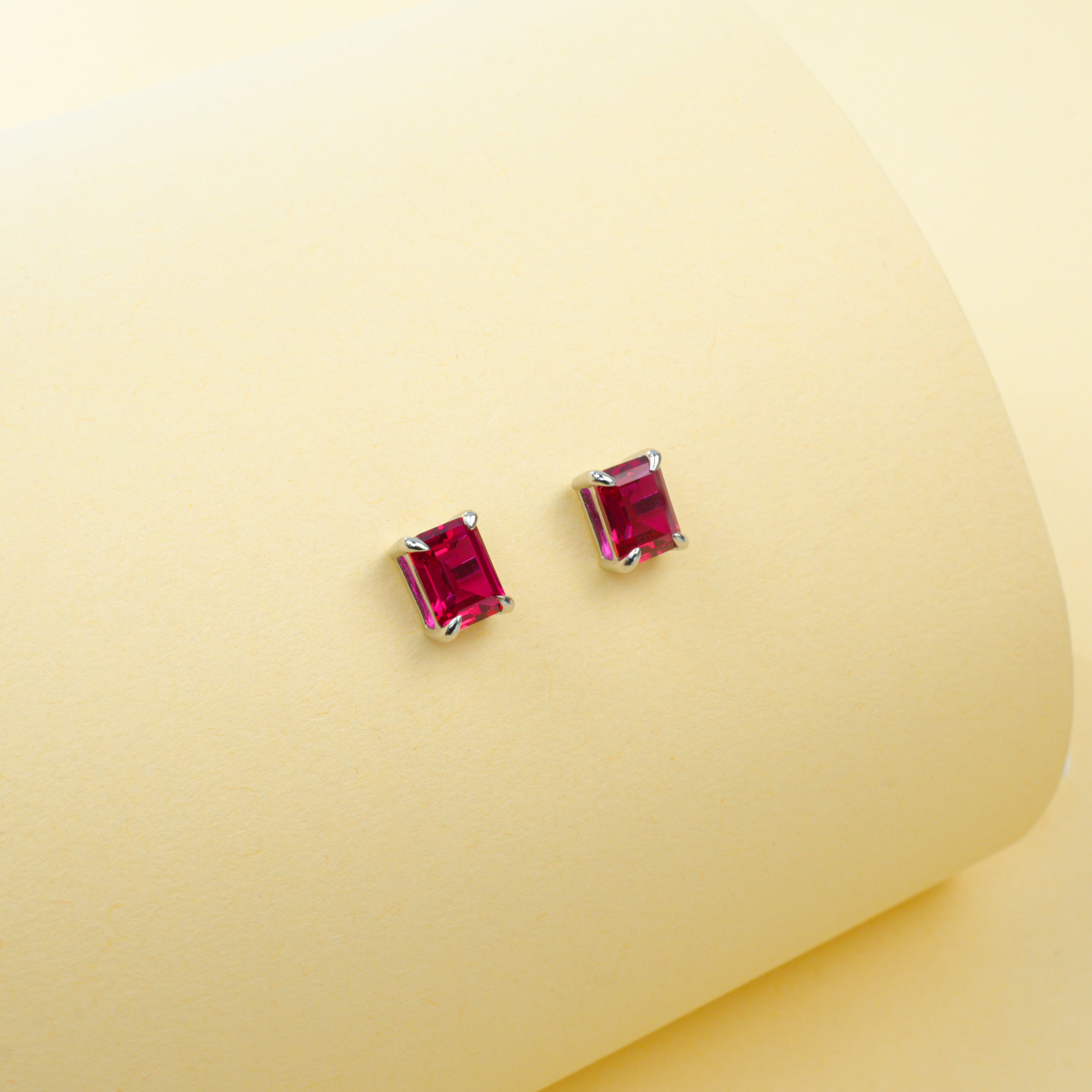 Cultured Emeralds - Minimalist Emerald Cut Earrings