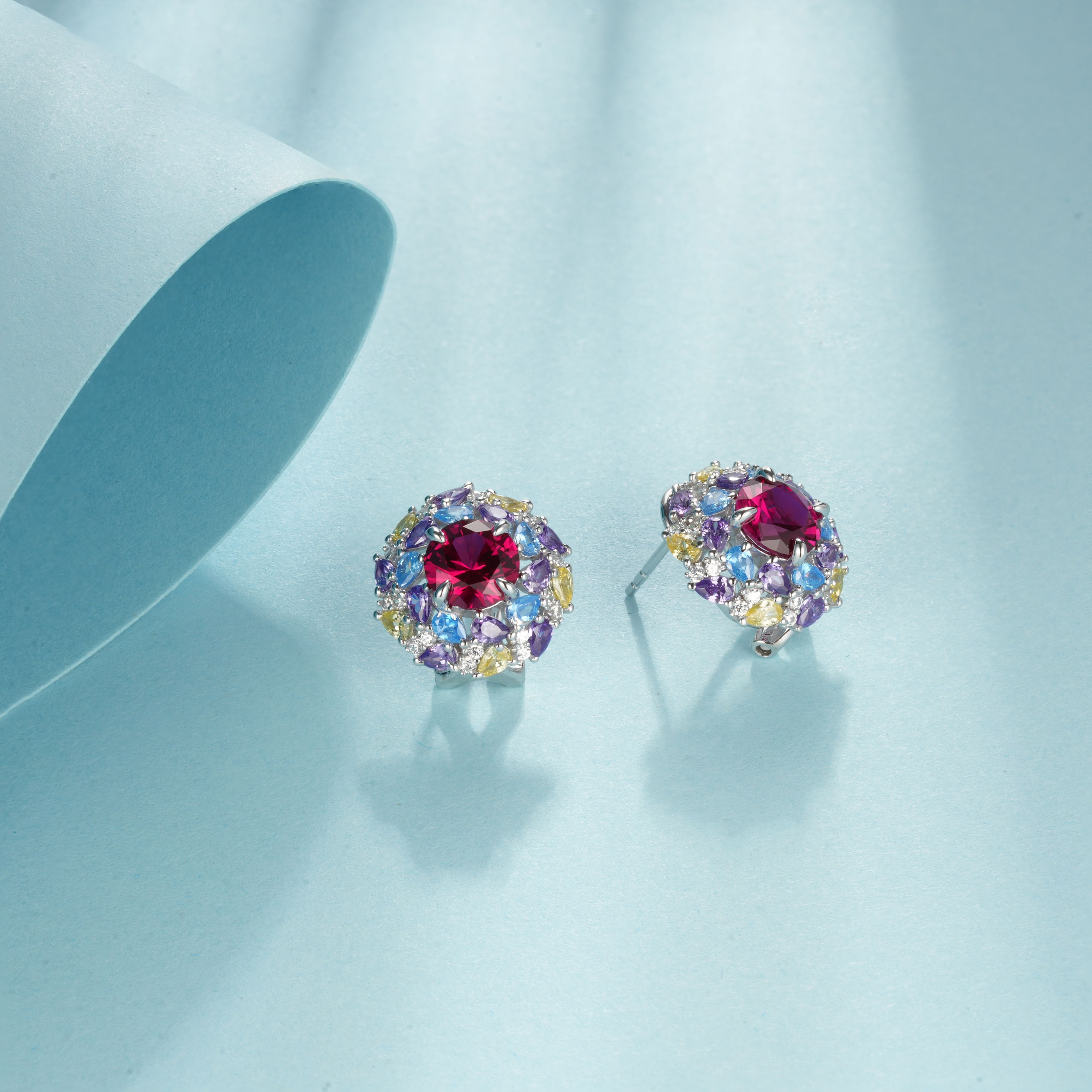 Cultured Ruby - Dazzling Floral Earrings