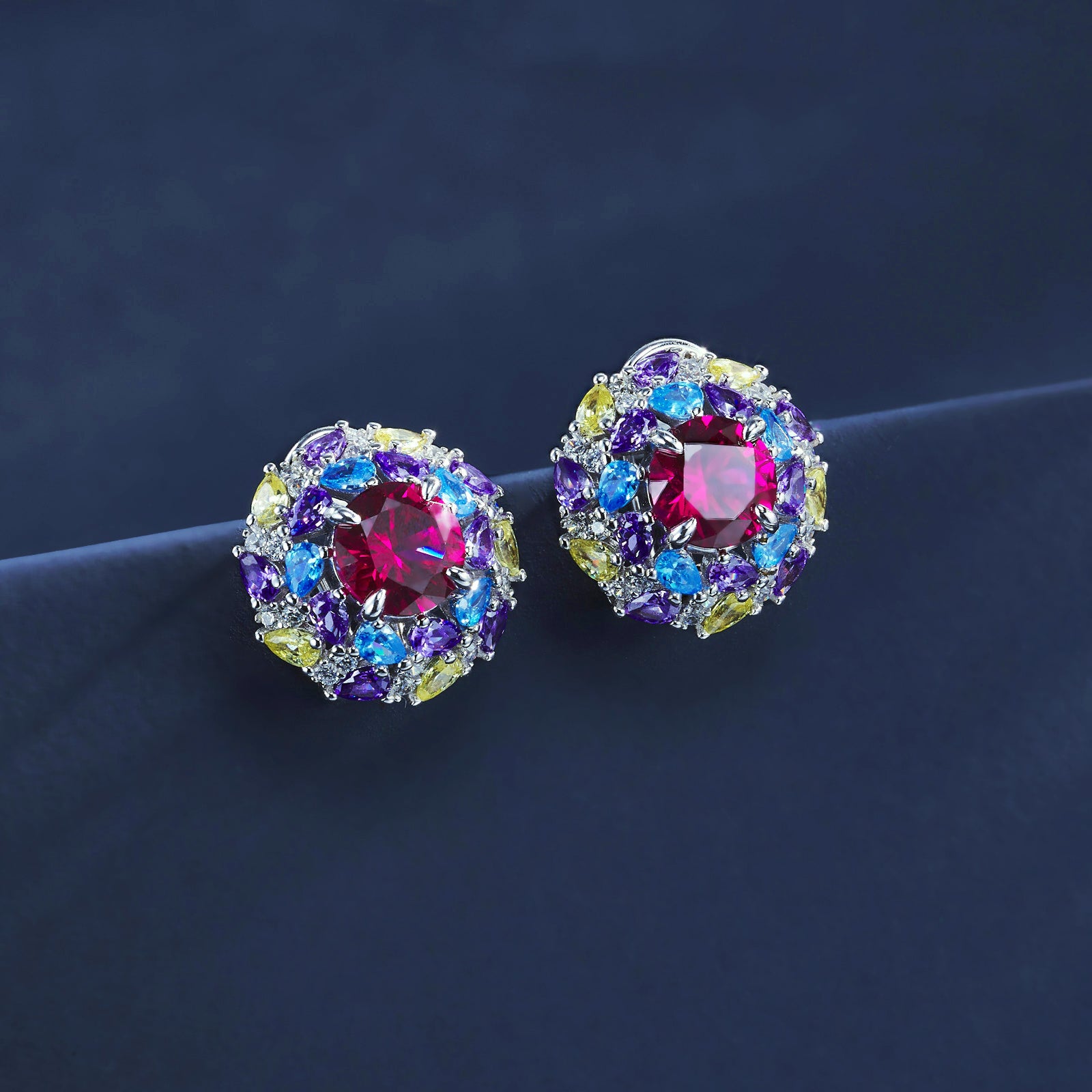 Cultured Ruby - Dazzling Floral Earrings