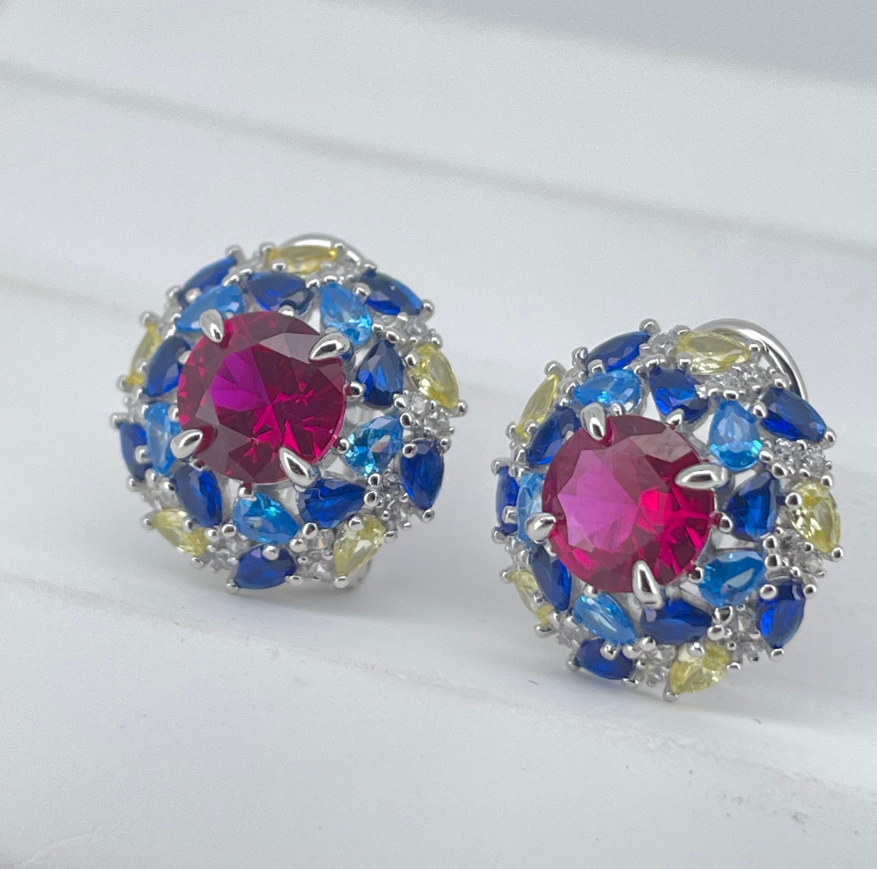 Cultured Ruby - Dazzling Floral Earrings