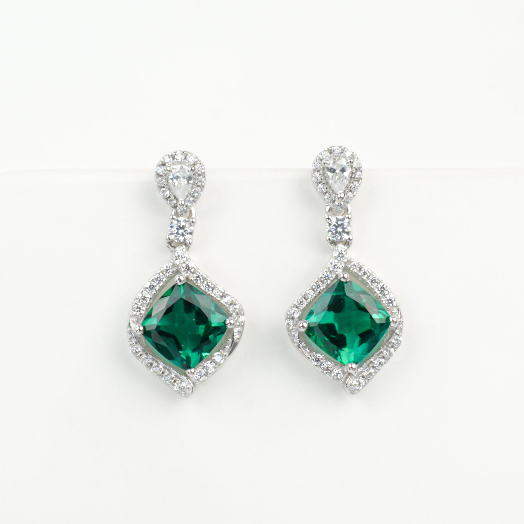 Cultured Emerald - Elegant Diamond Earrings