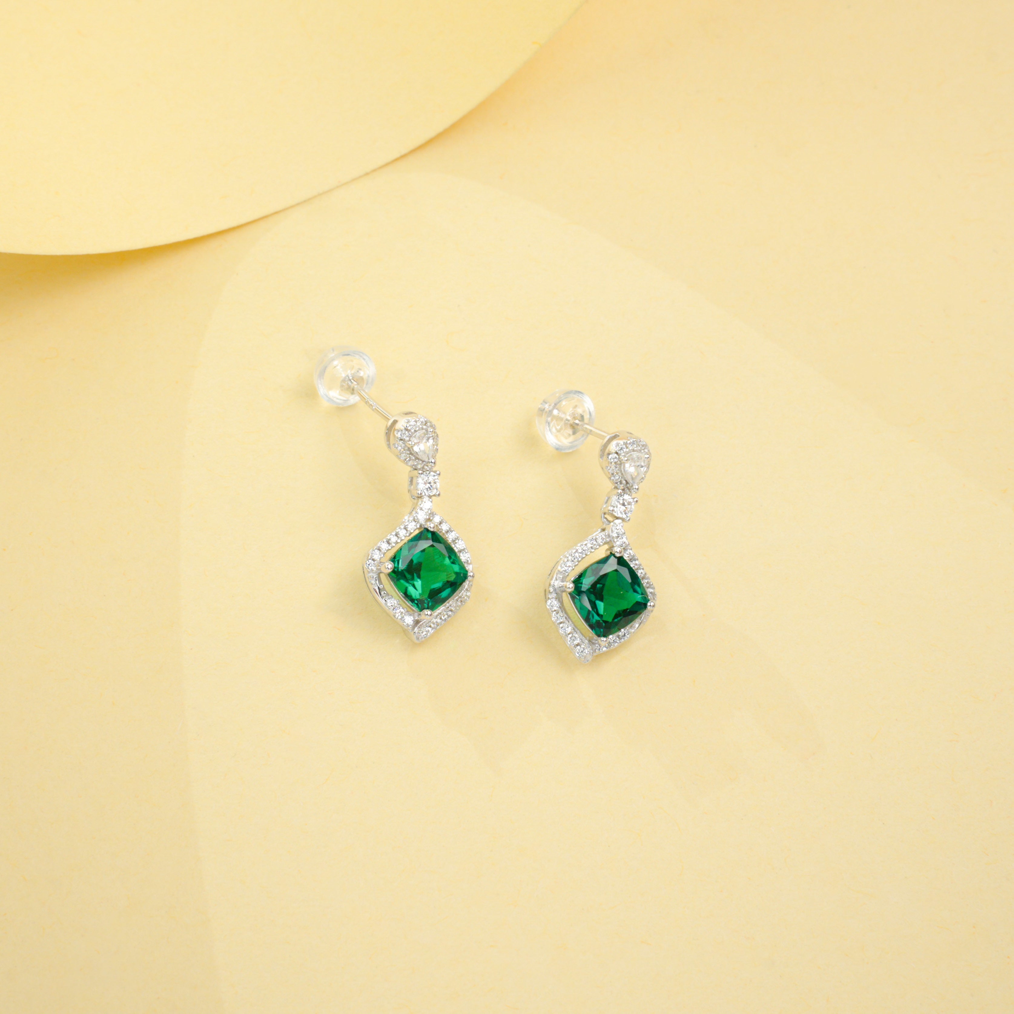 Cultured Emerald - Elegant Diamond Earrings