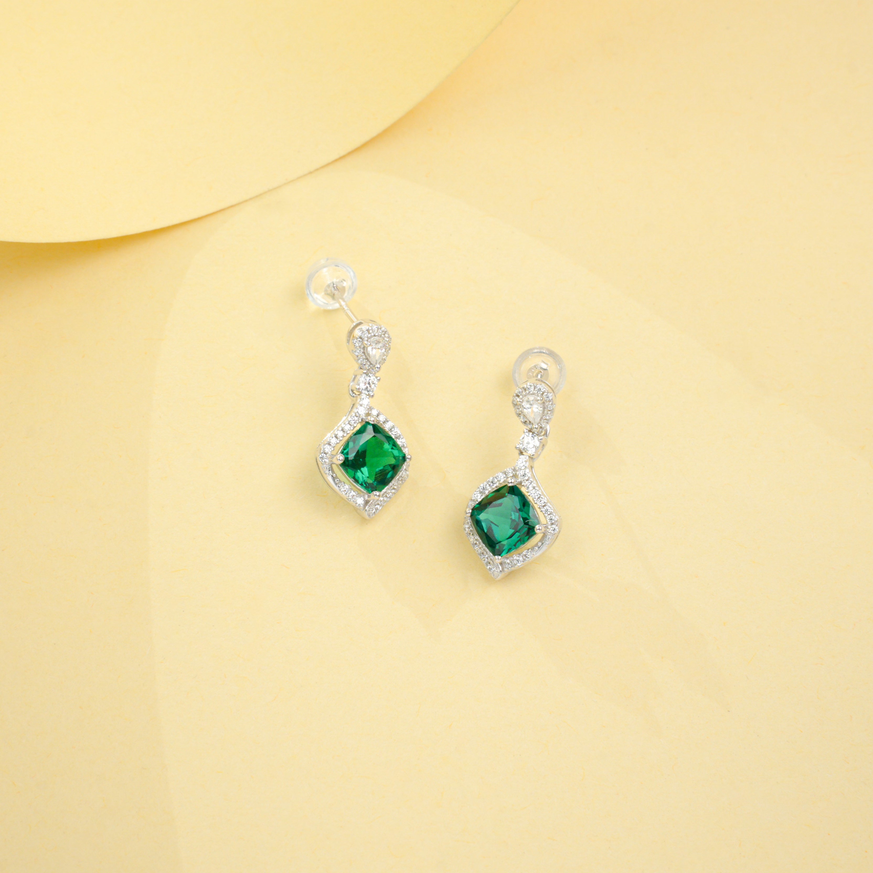 Cultured Emerald - Elegant Diamond Earrings