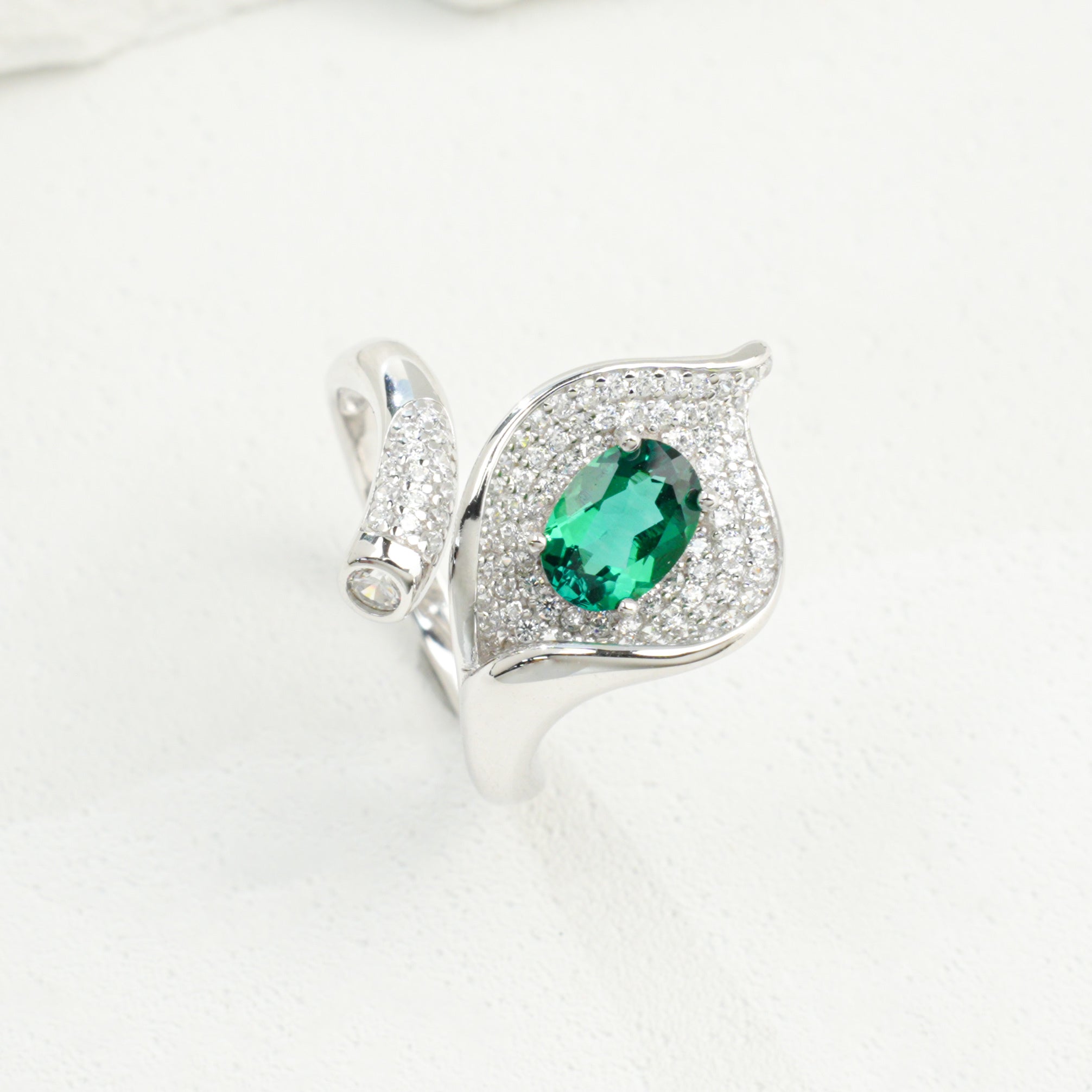 Lab-Grown Emerald - Floral Calla Lily Ring
