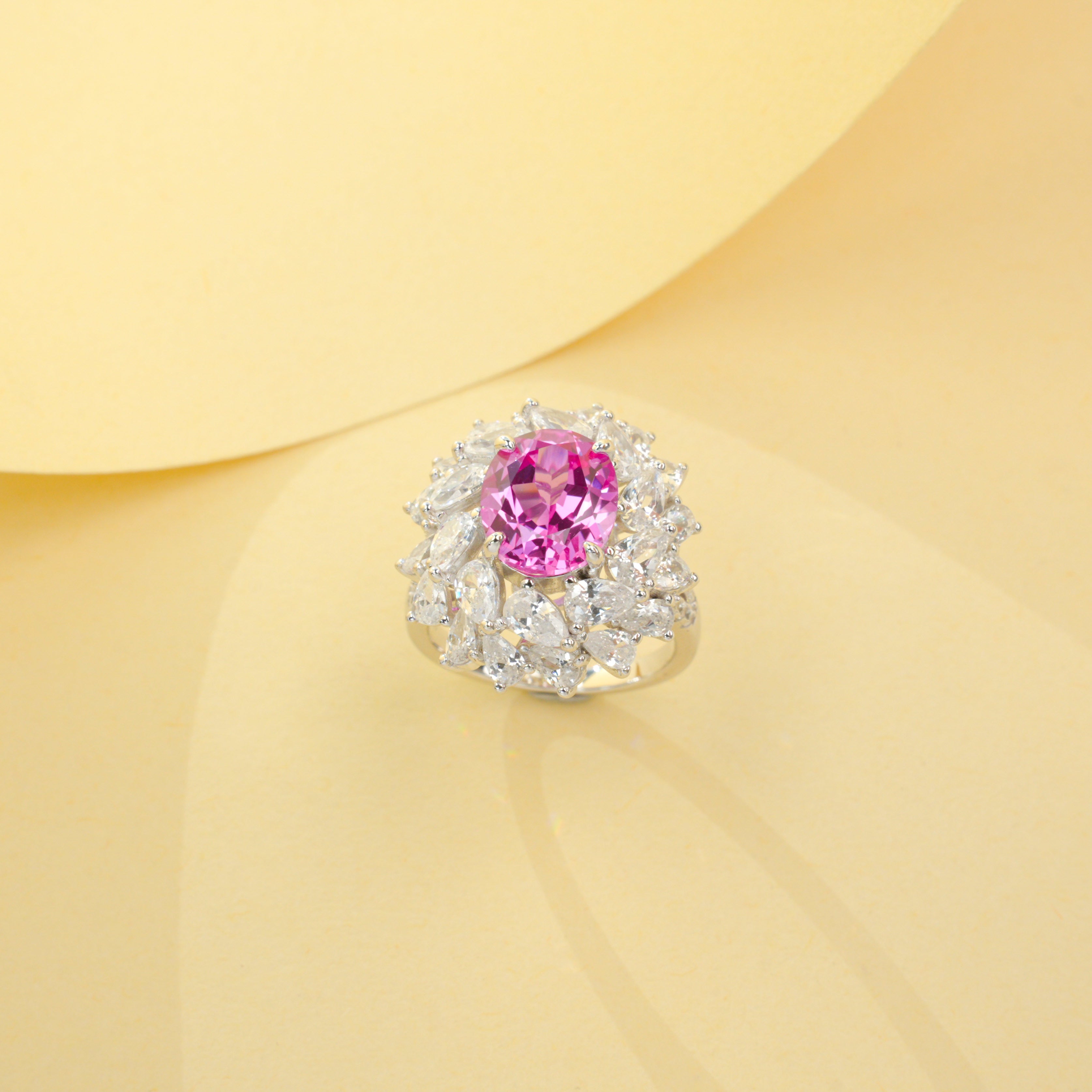 Lab-Grown Padparadscha - Floral Cluster Iridescent Ring