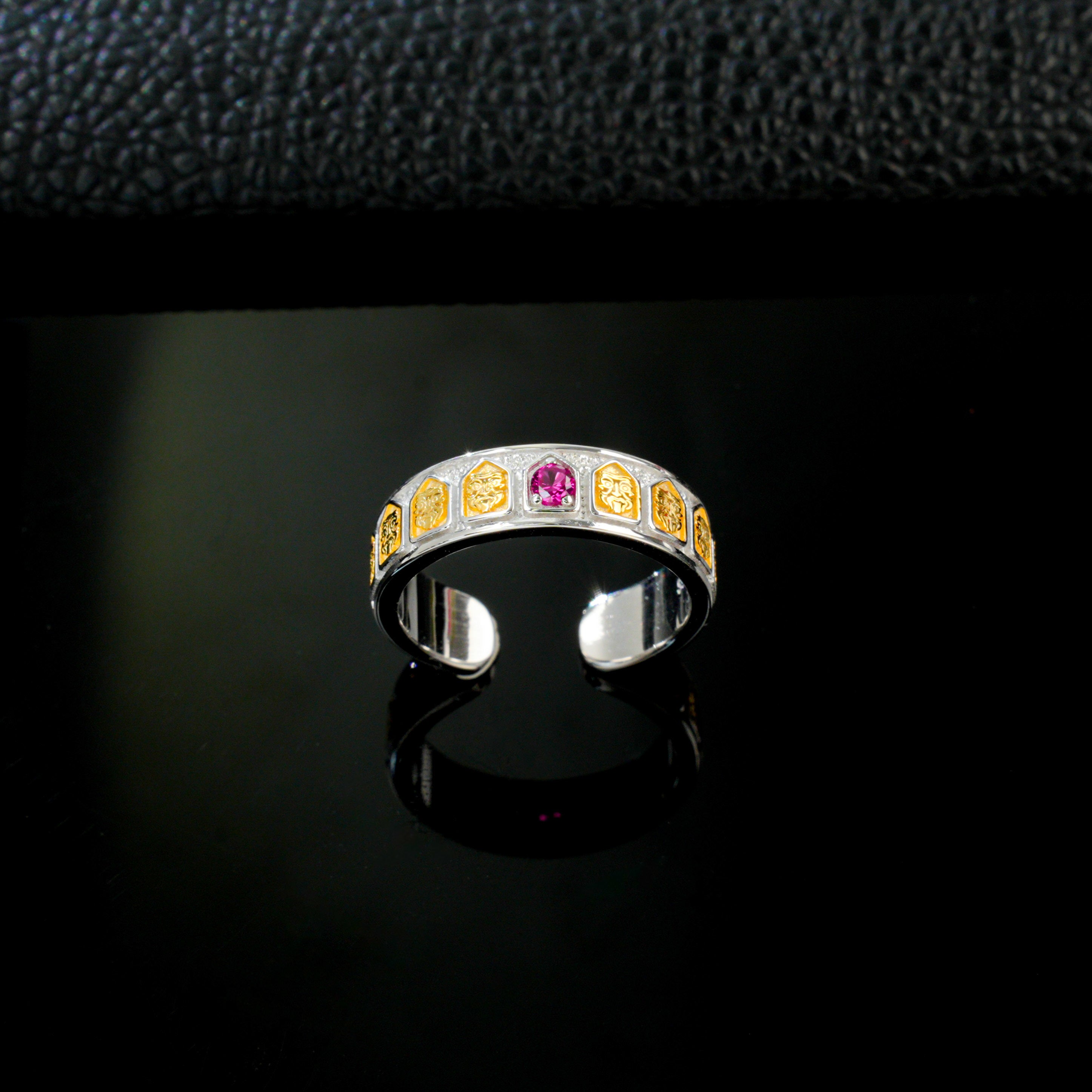 Lab-Grown Ruby - Filigree Diamond-Inlaid Colored Gold Ring