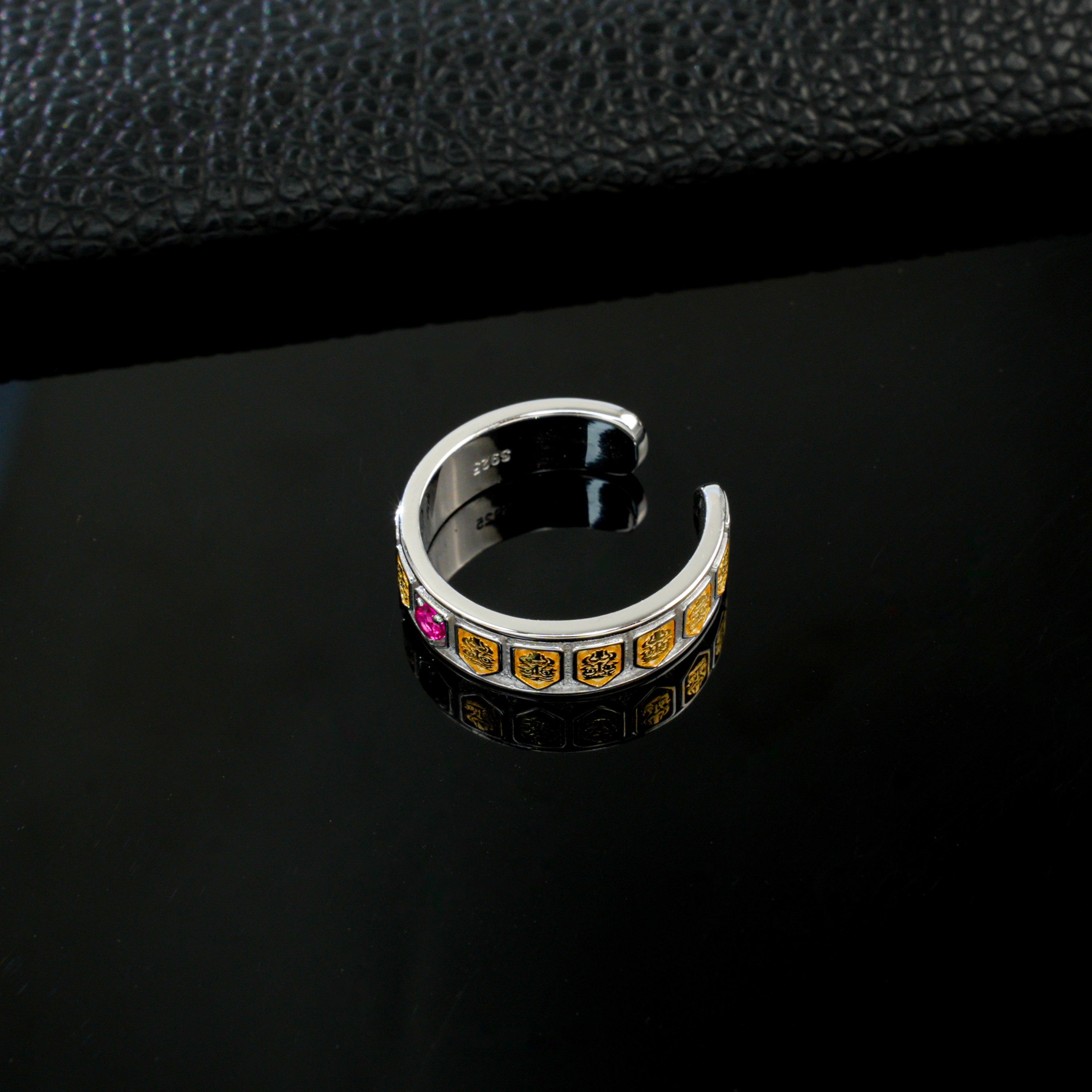 Lab-Grown Ruby - Filigree Diamond-Inlaid Colored Gold Ring