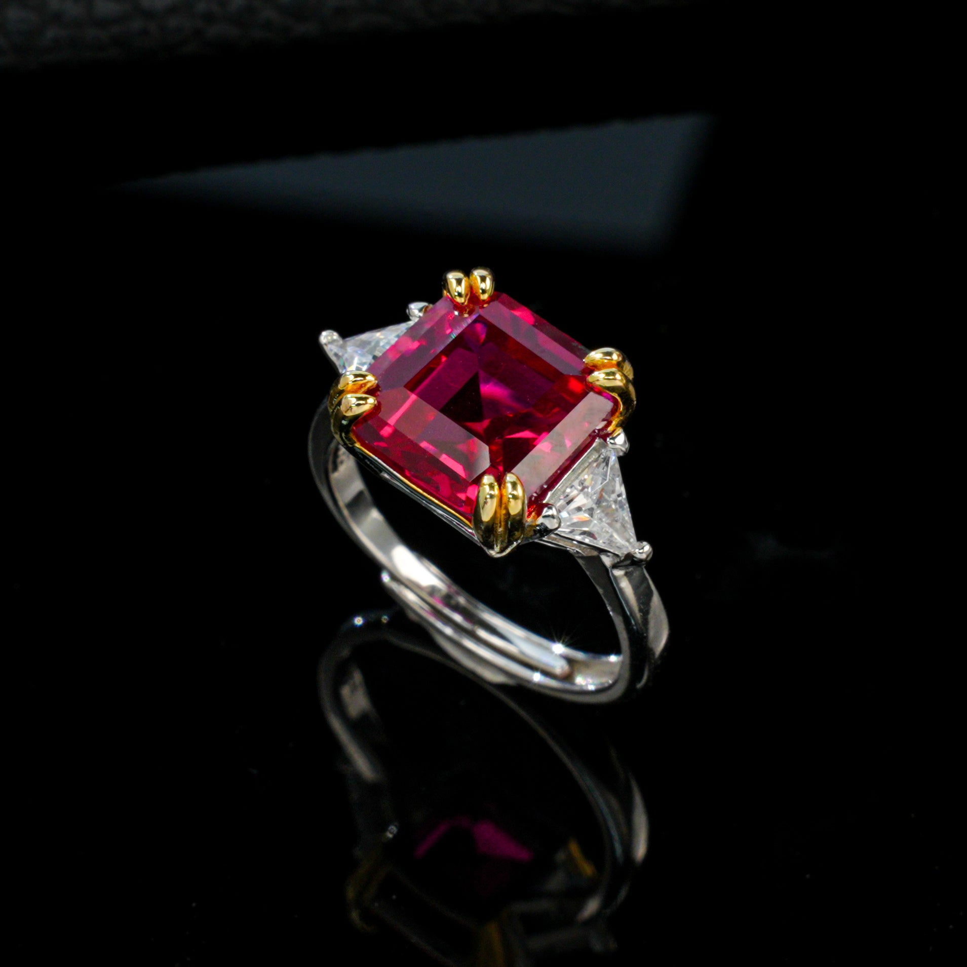 Lab-Grown Emerald - Gold-Inlaid Square Mirror Emerald Glow Ring