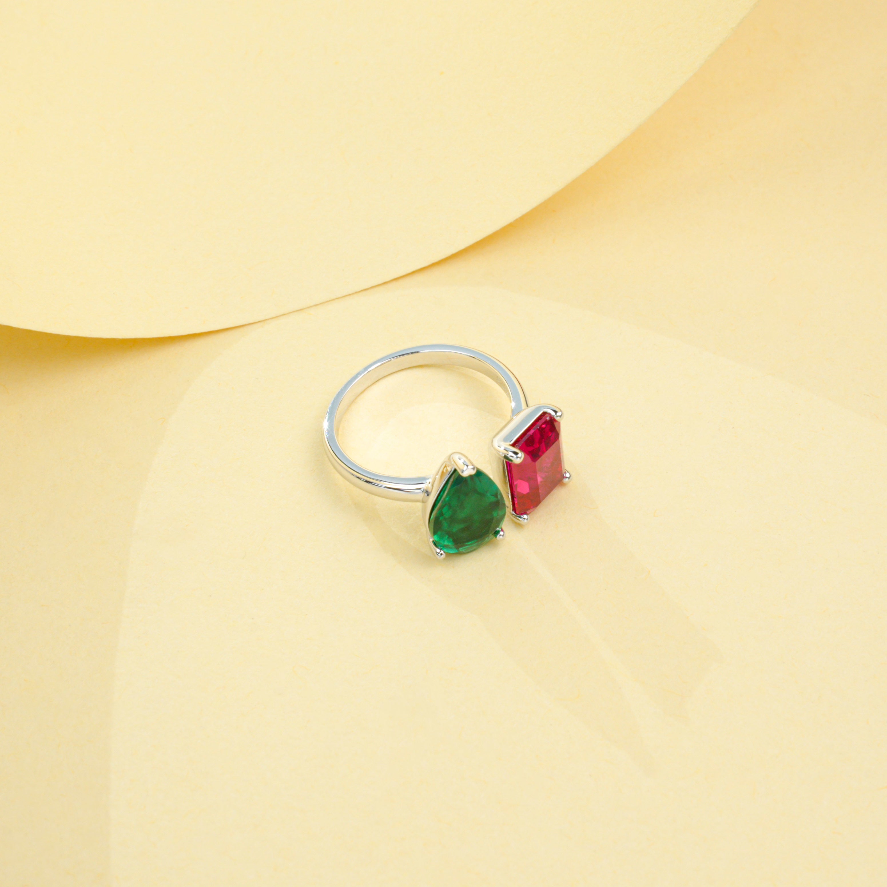 Lab-Grown Ruby - Dual-Melody Color-Block Ring