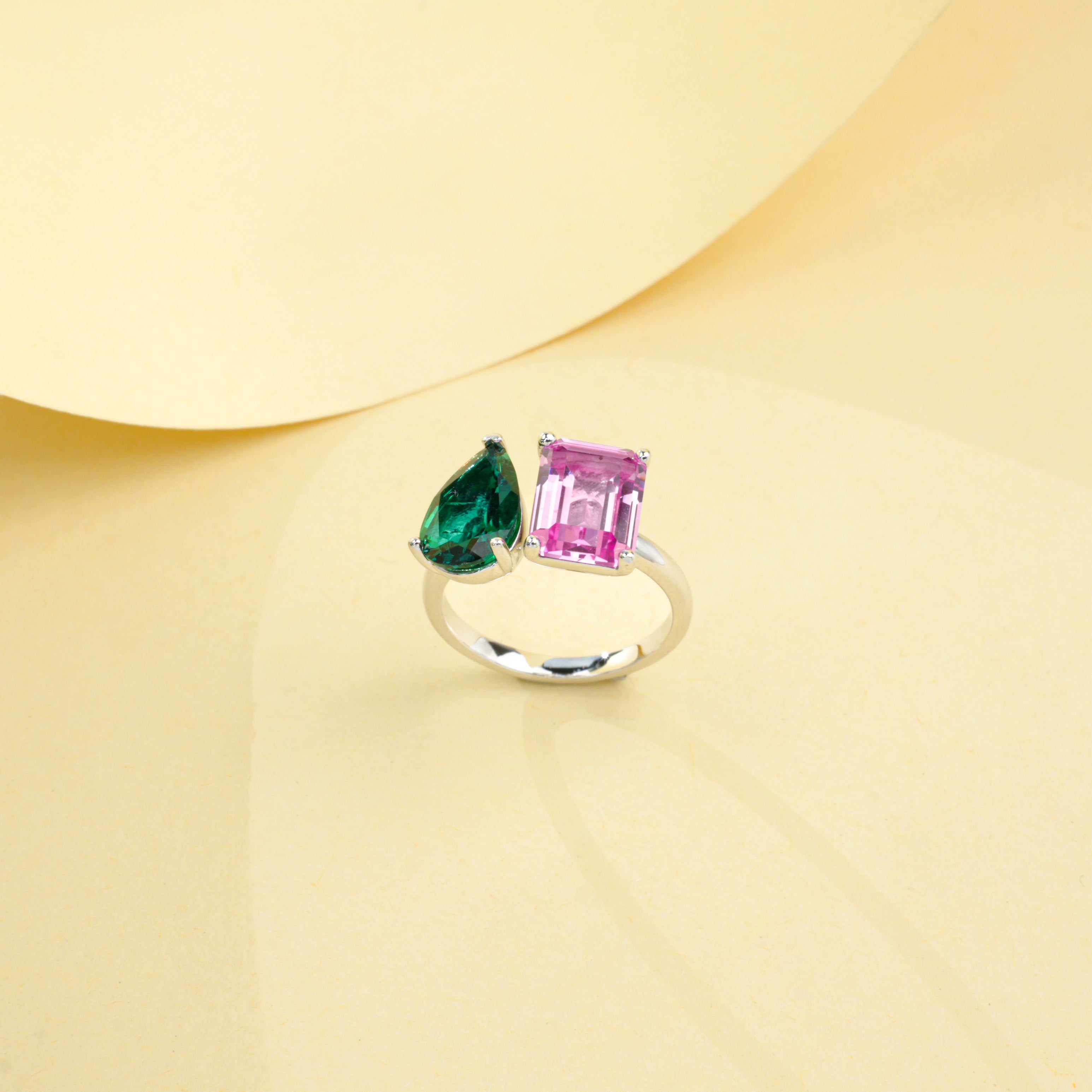 Lab-Grown Ruby - Dual-Melody Color-Block Ring