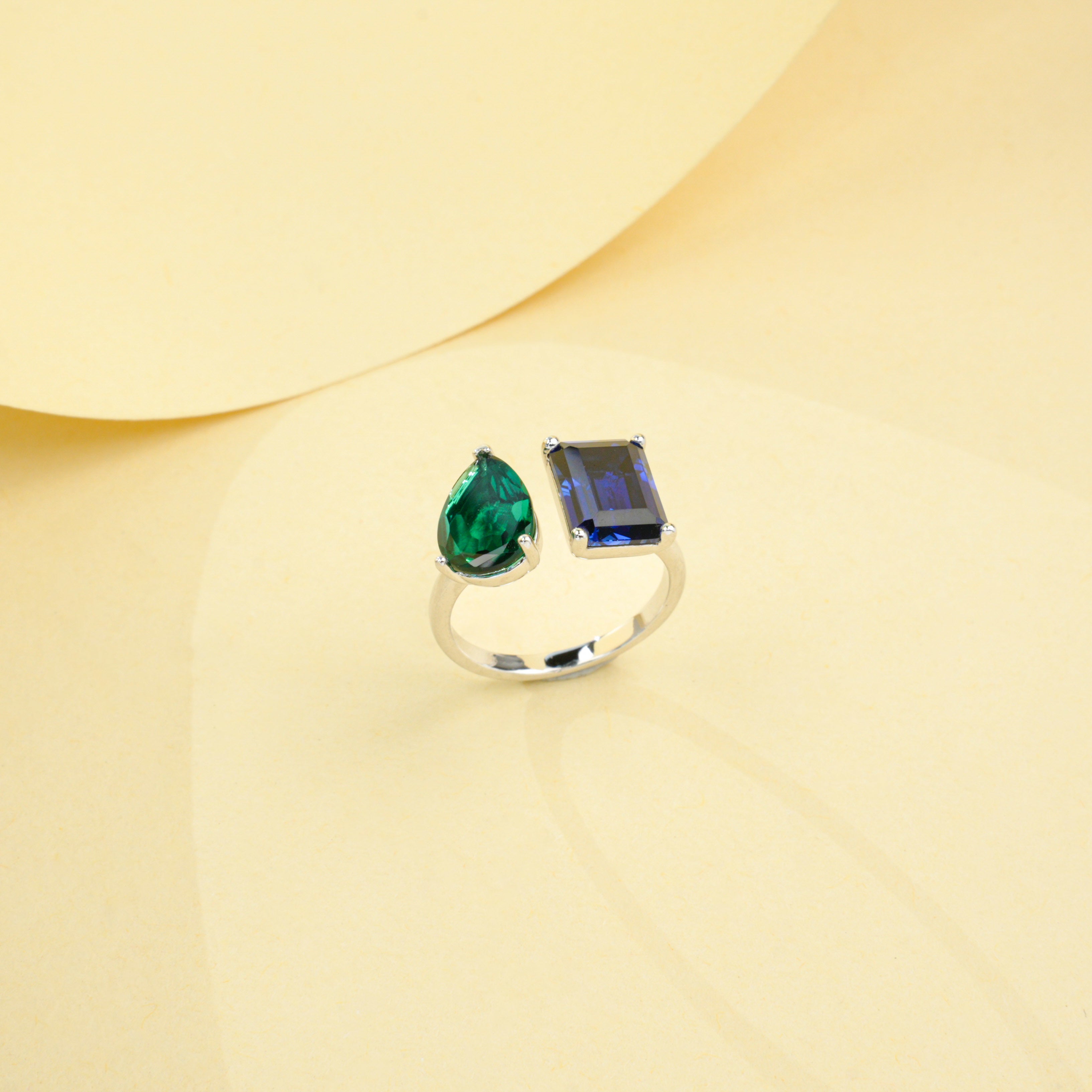Lab-Grown Ruby - Dual-Melody Color-Block Ring