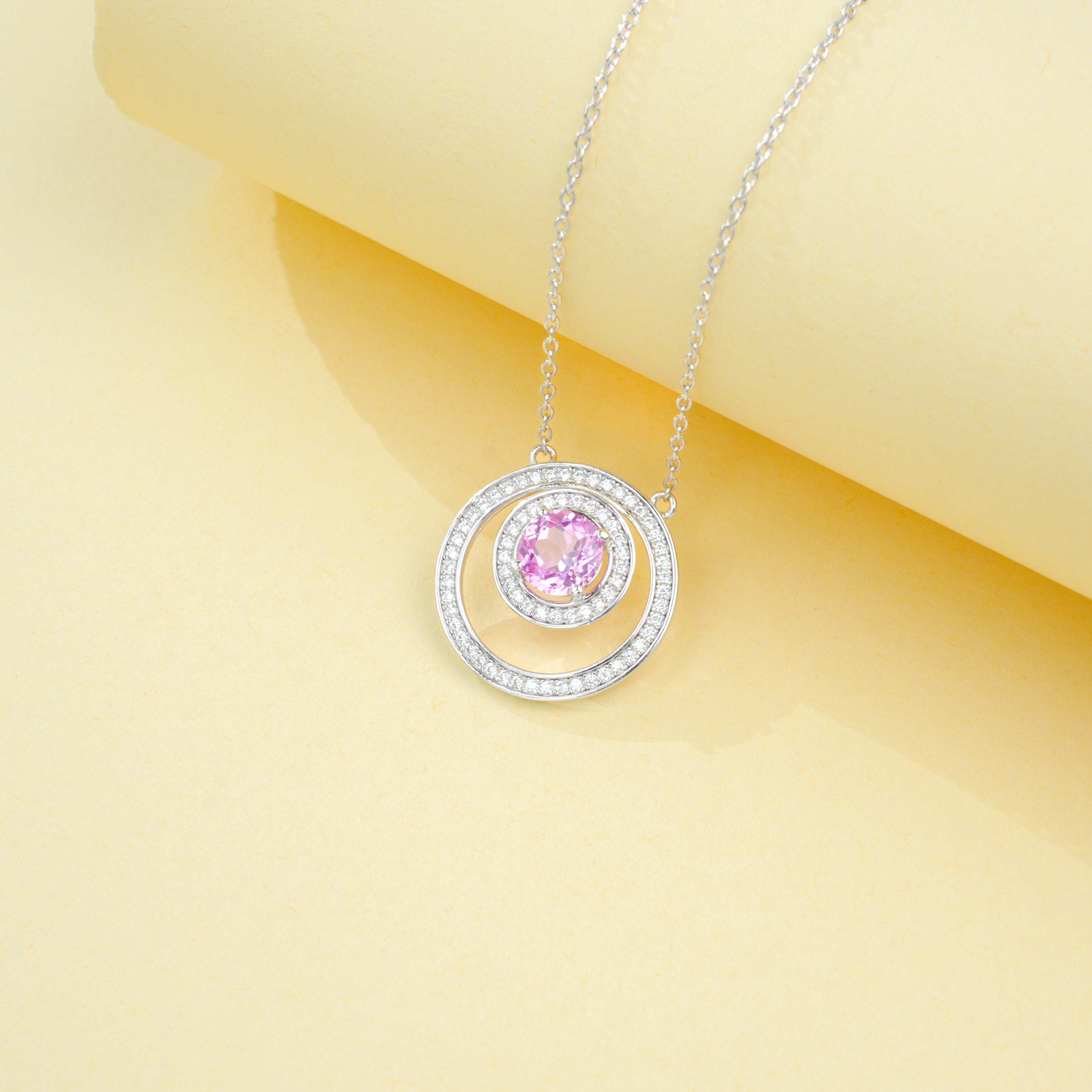 Lab-Grown Padparadscha - Double-Hoop Soft Pink Starwheel Necklace