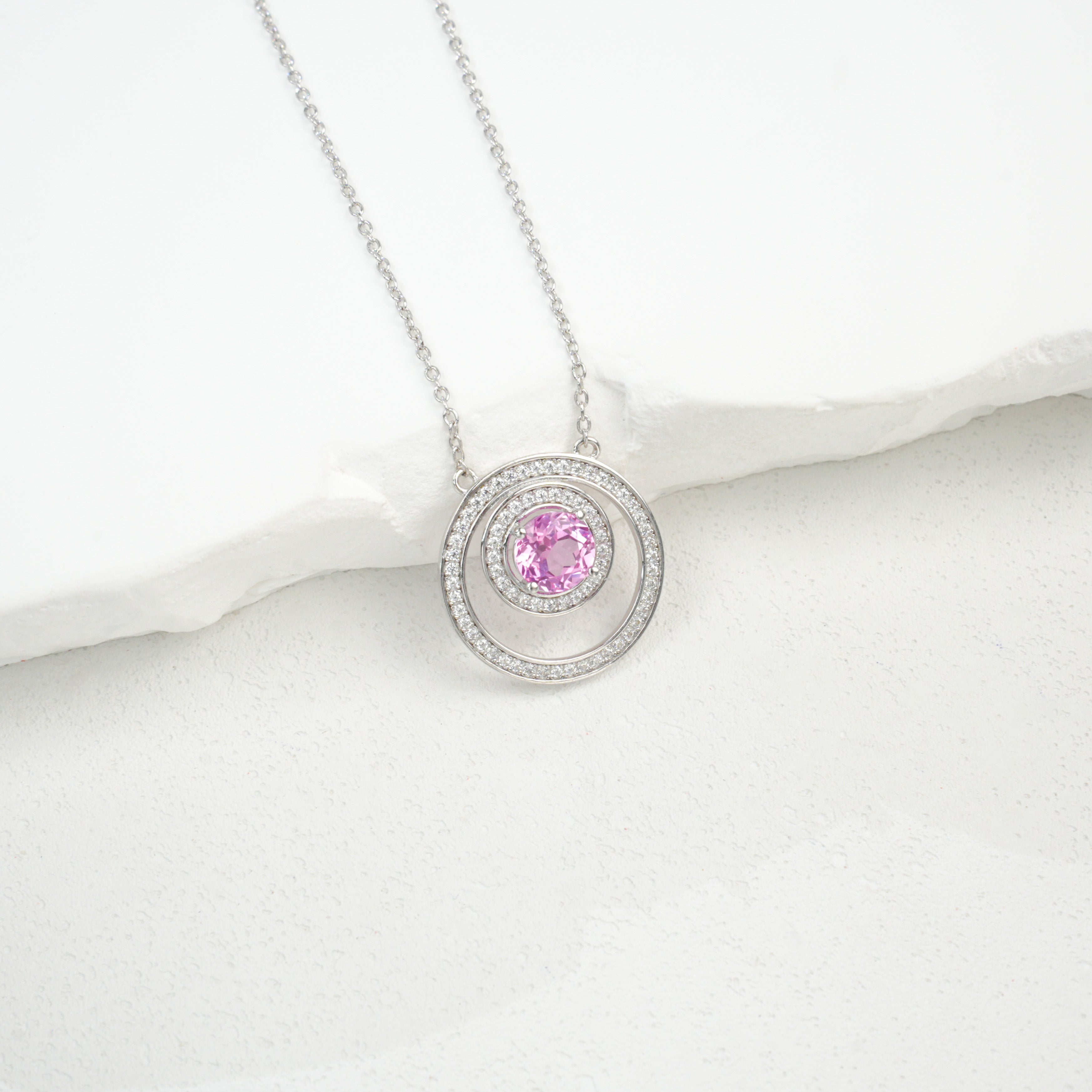 Lab-Grown Padparadscha - Double-Hoop Soft Pink Starwheel Necklace