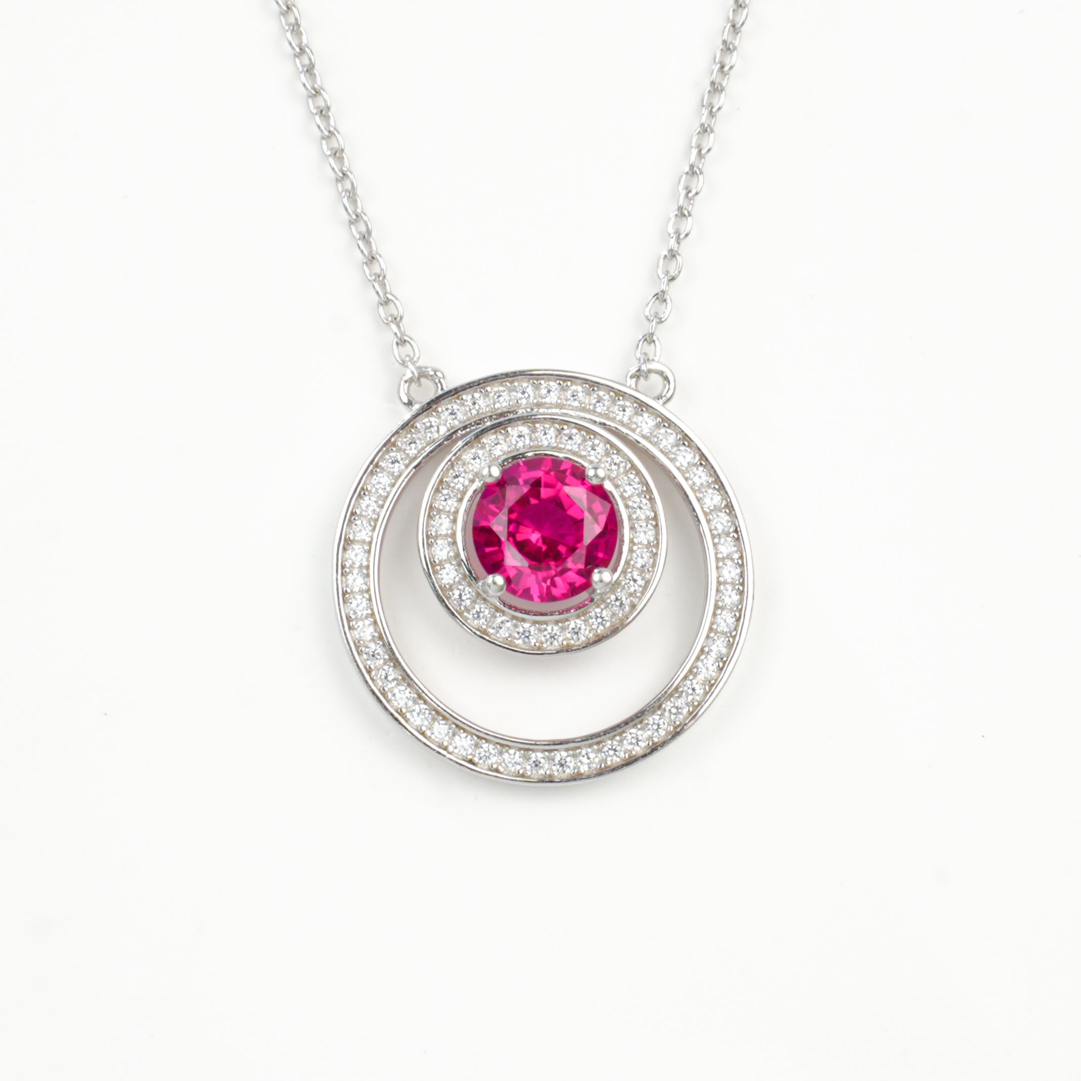 Lab-Grown Padparadscha - Double-Hoop Soft Pink Starwheel Necklace