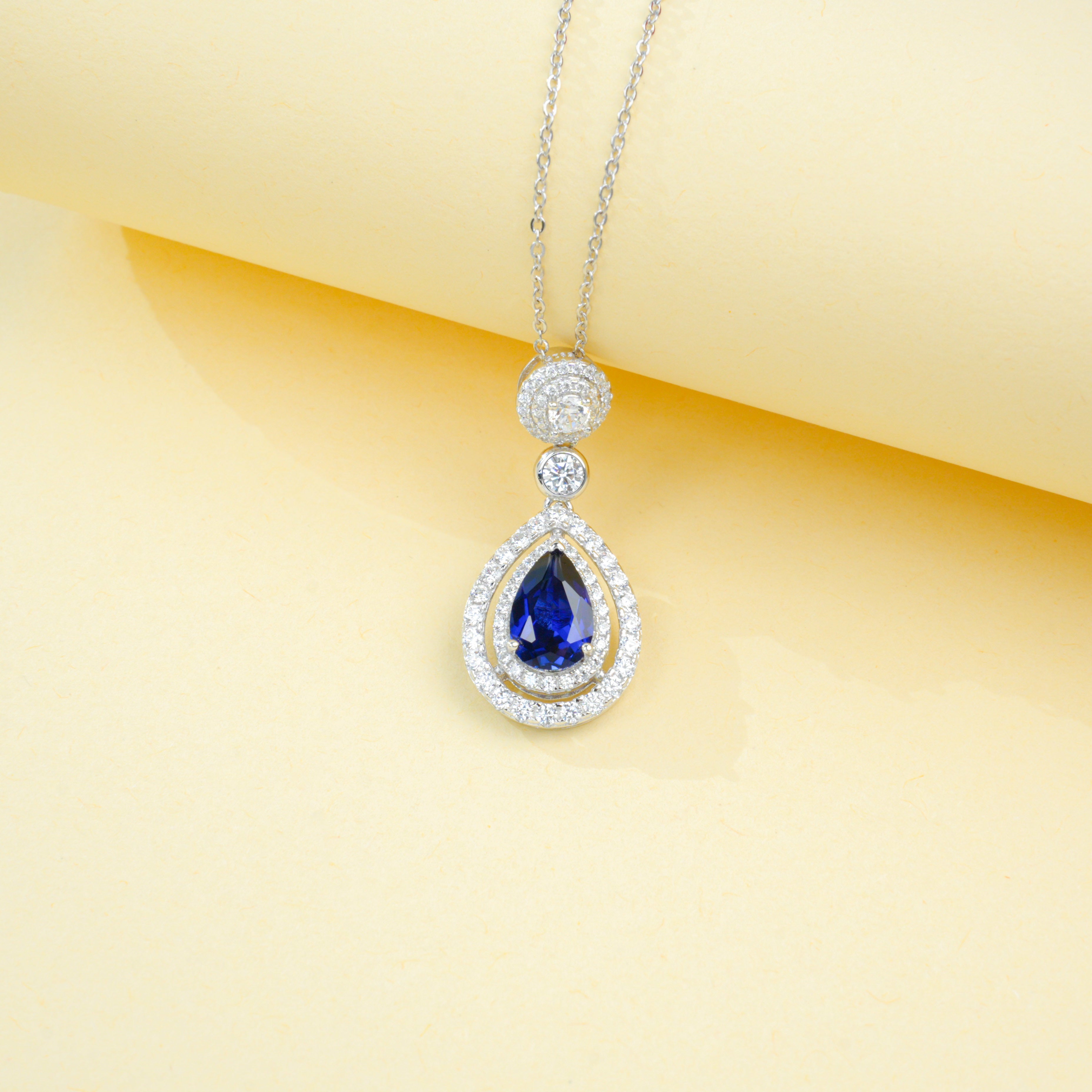 Lab-Grown Ruby - Teardrop Crimson Diamond Dangle Necklace