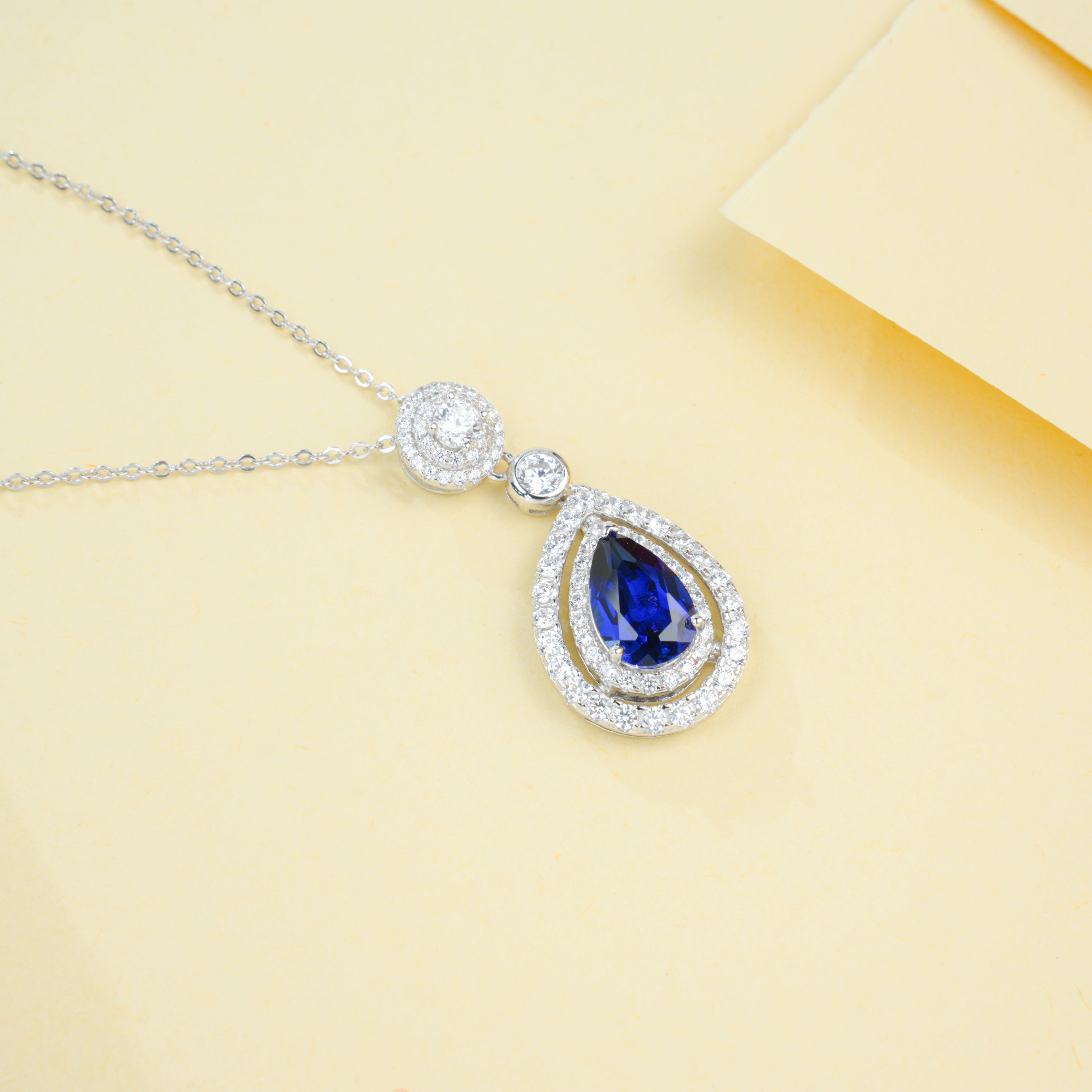 Lab-Grown Ruby - Teardrop Crimson Diamond Dangle Necklace