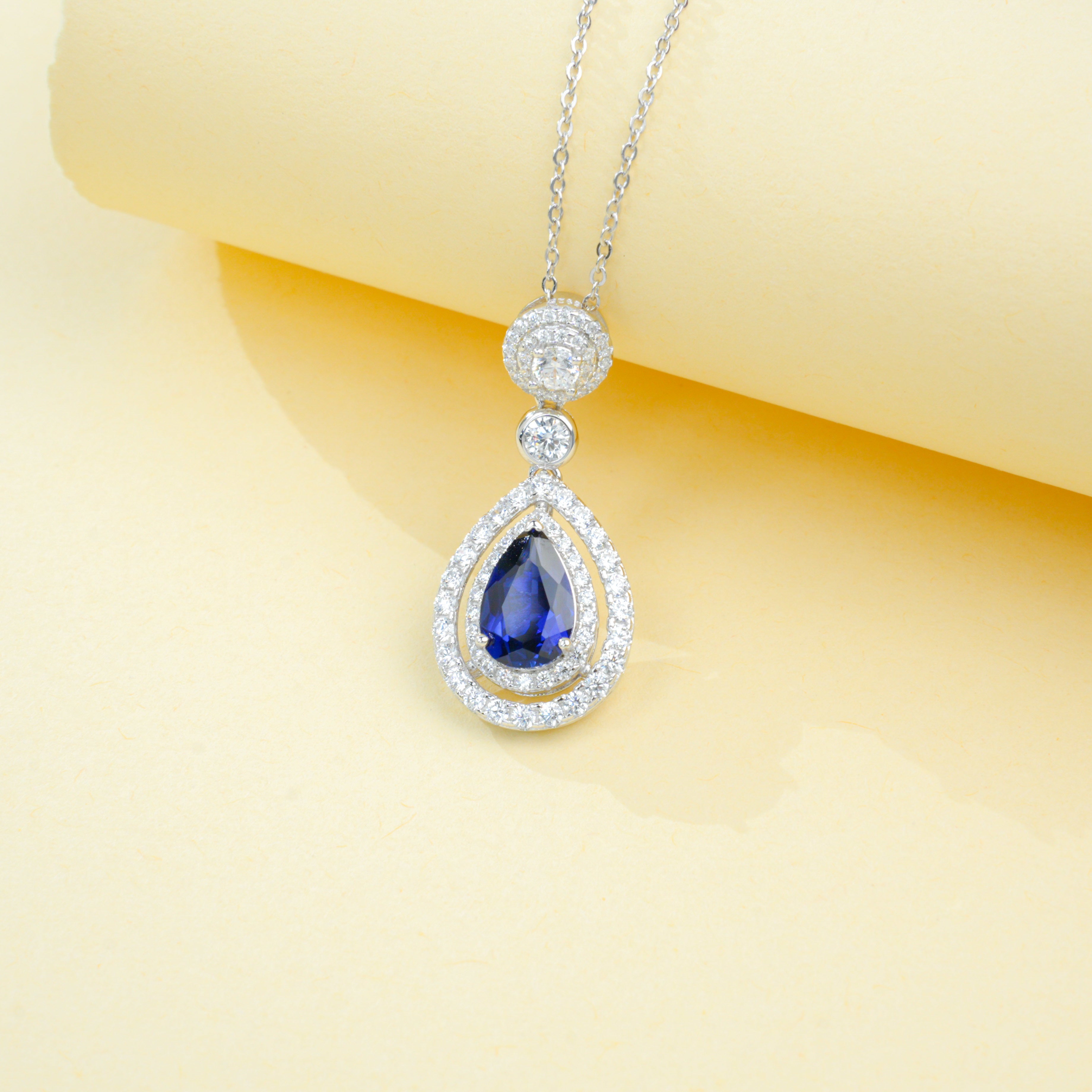 Lab-Grown Ruby - Teardrop Crimson Diamond Dangle Necklace