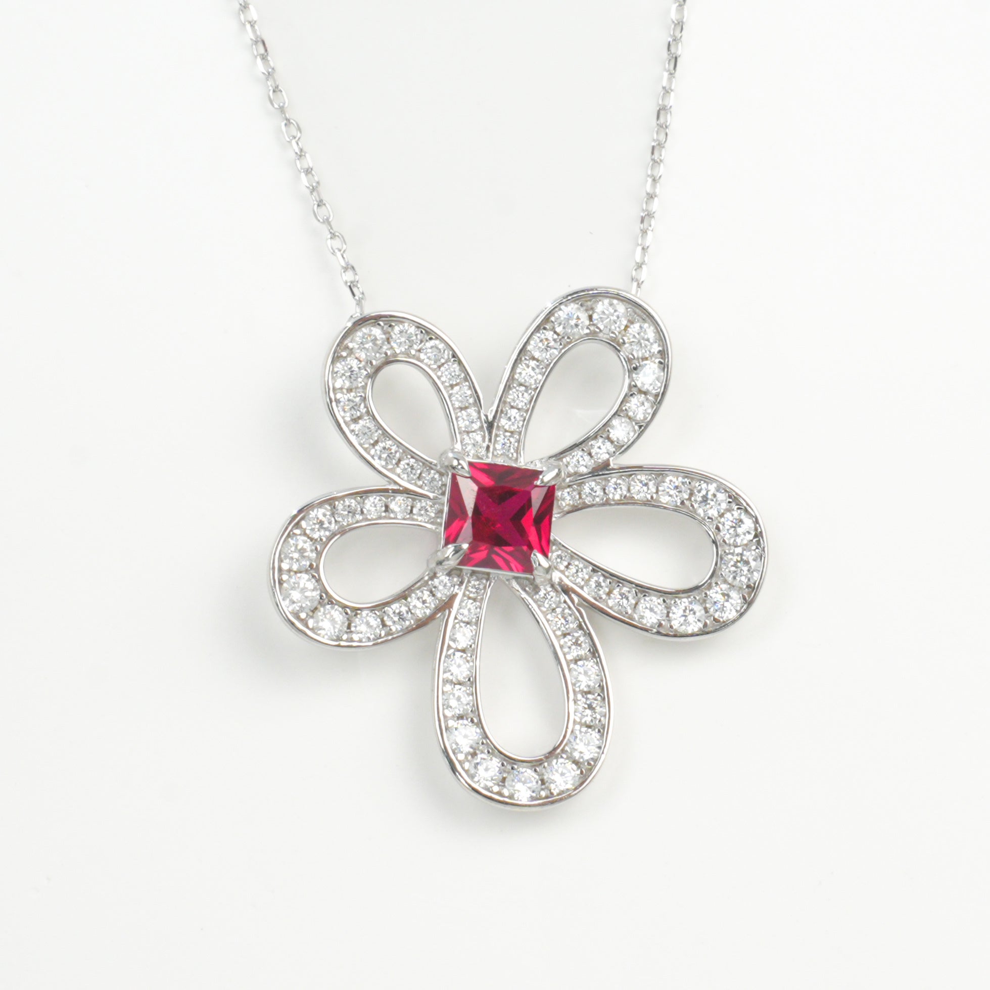 Lab-Grown Emerald - Flower Cluster Square Emerald Blooming Necklace