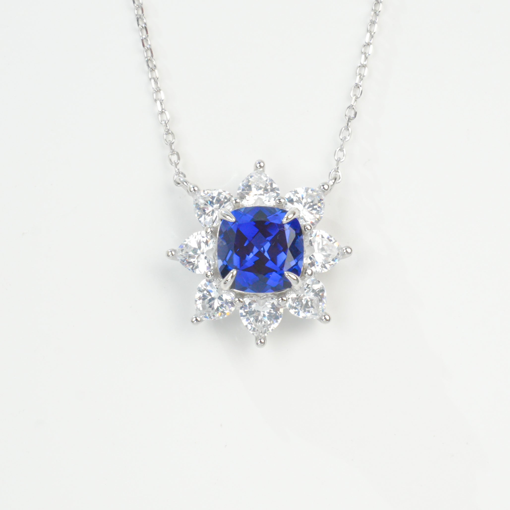 Lab-Grown Emerald - Square Emerald Starburst Flower-Blooming Necklace