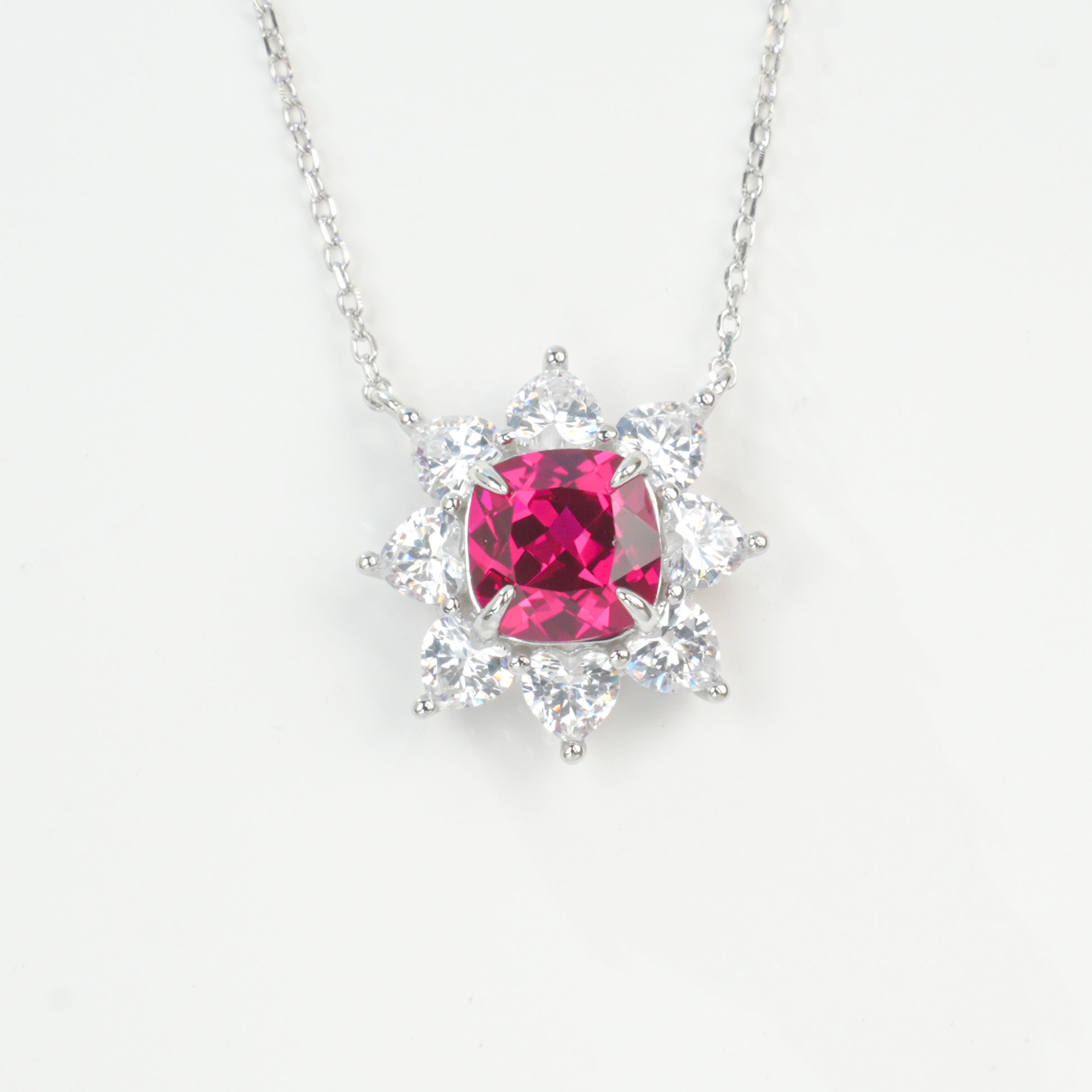 Lab-Grown Emerald - Square Emerald Starburst Flower-Blooming Necklace