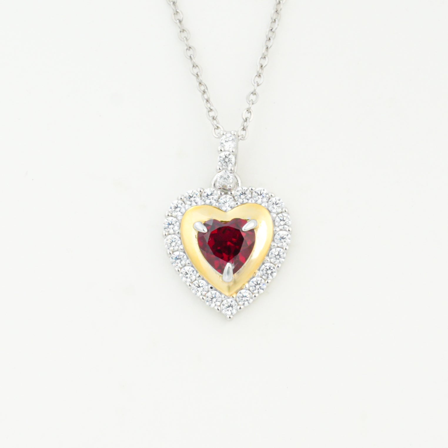 Lab-Grown Ruby - Double-Heart Crimson Diamond Two-Tone Necklace