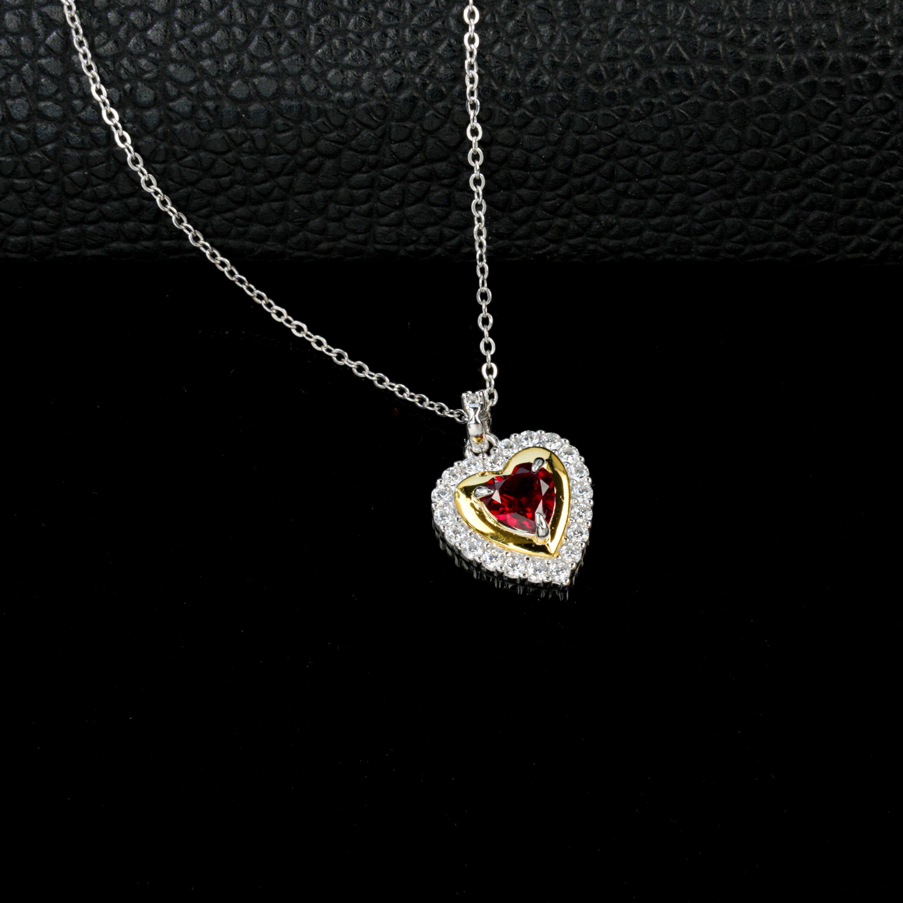 Lab-Grown Ruby - Double-Heart Crimson Diamond Two-Tone Necklace