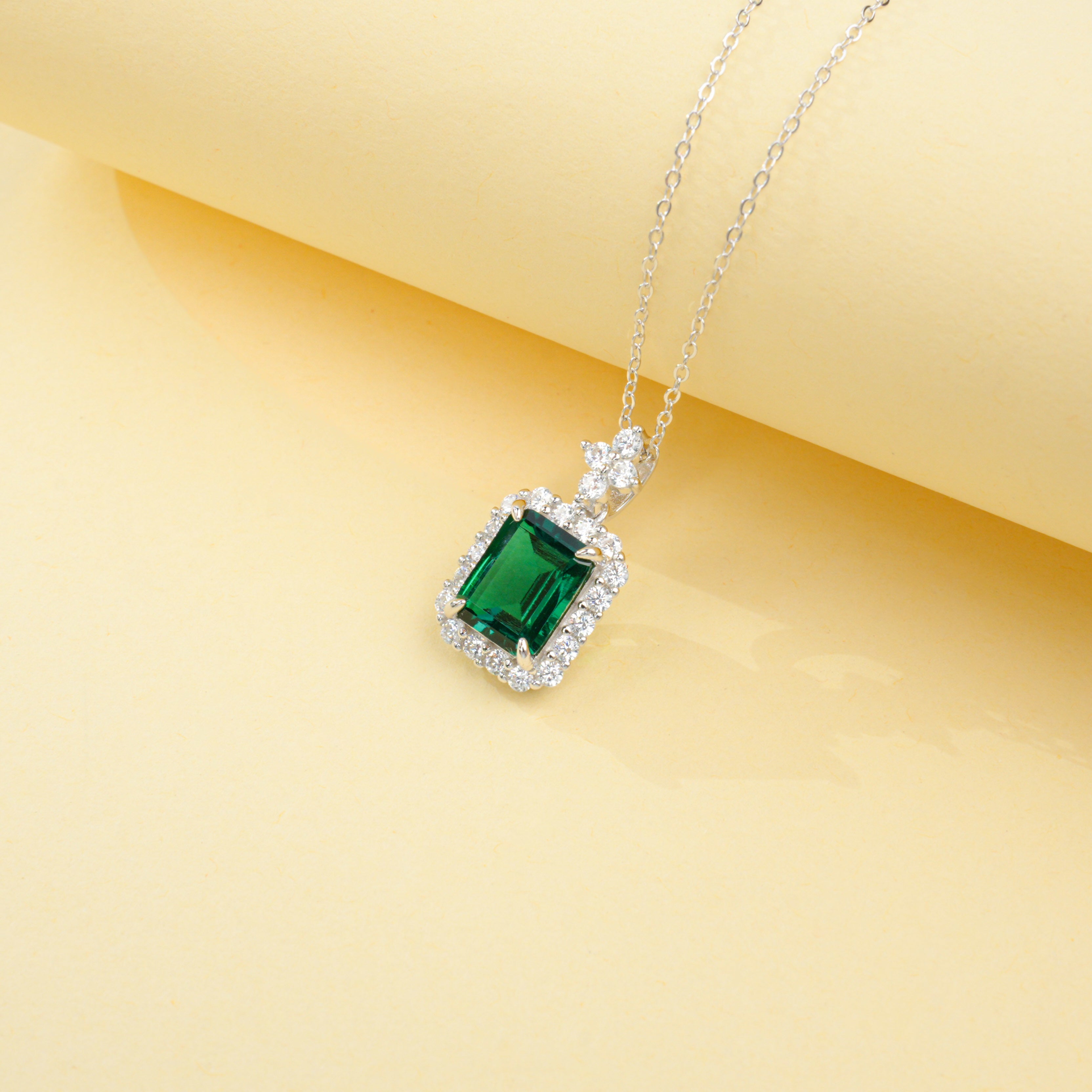 Lab-Grown Emerald - Square Emerald Diamond Cluster Square Hoop Necklace