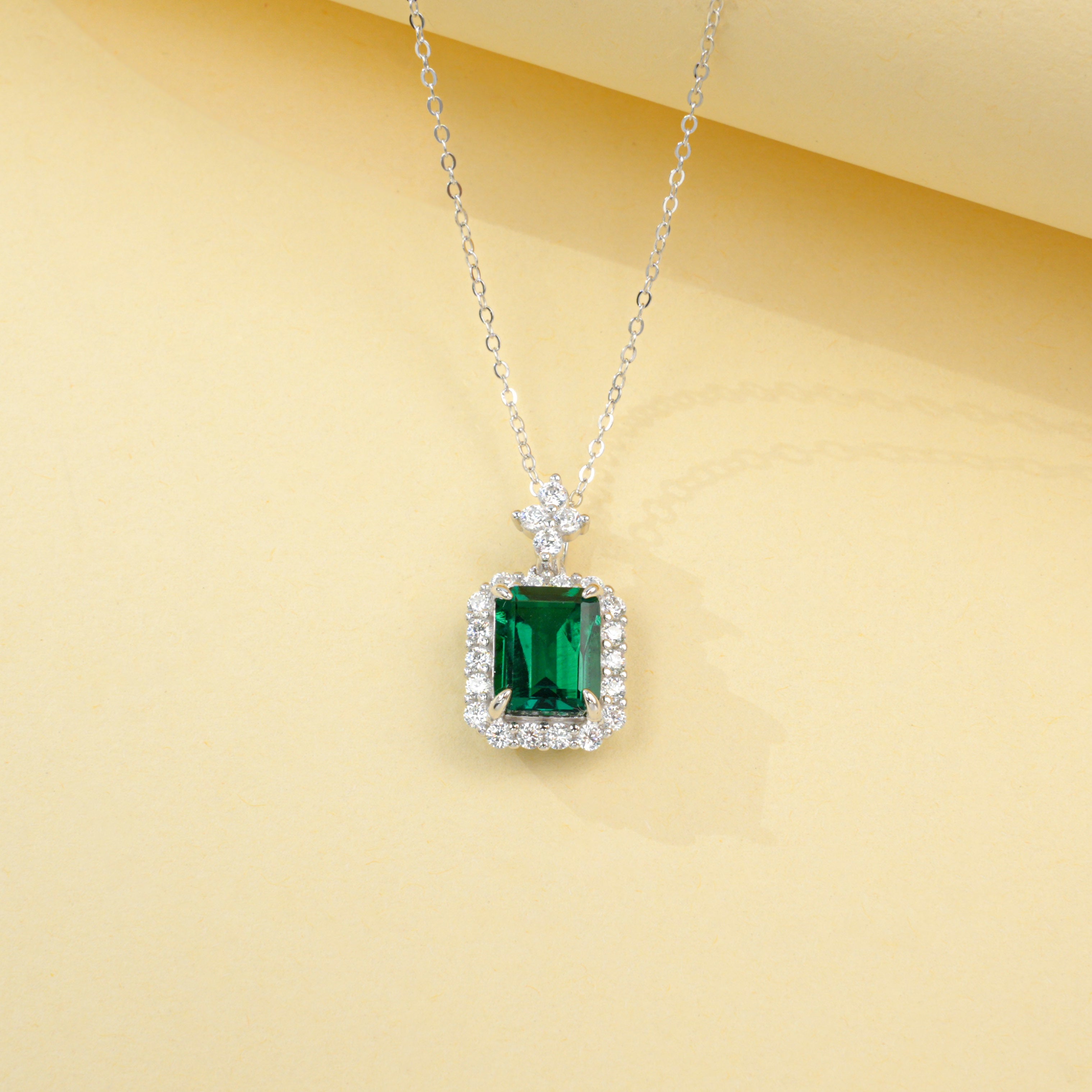Lab-Grown Emerald - Square Emerald Diamond Cluster Square Hoop Necklace
