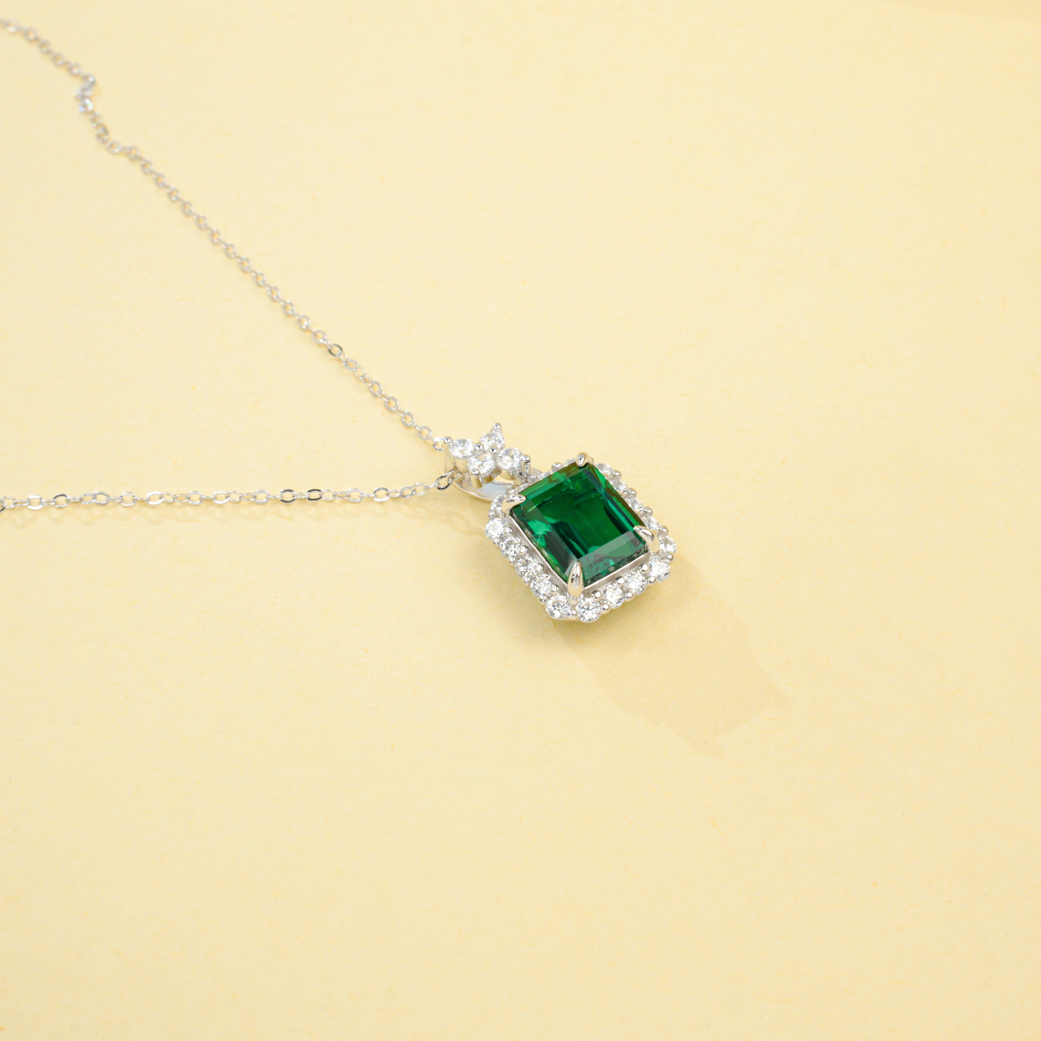 Lab-Grown Emerald - Square Emerald Diamond Cluster Square Hoop Necklace