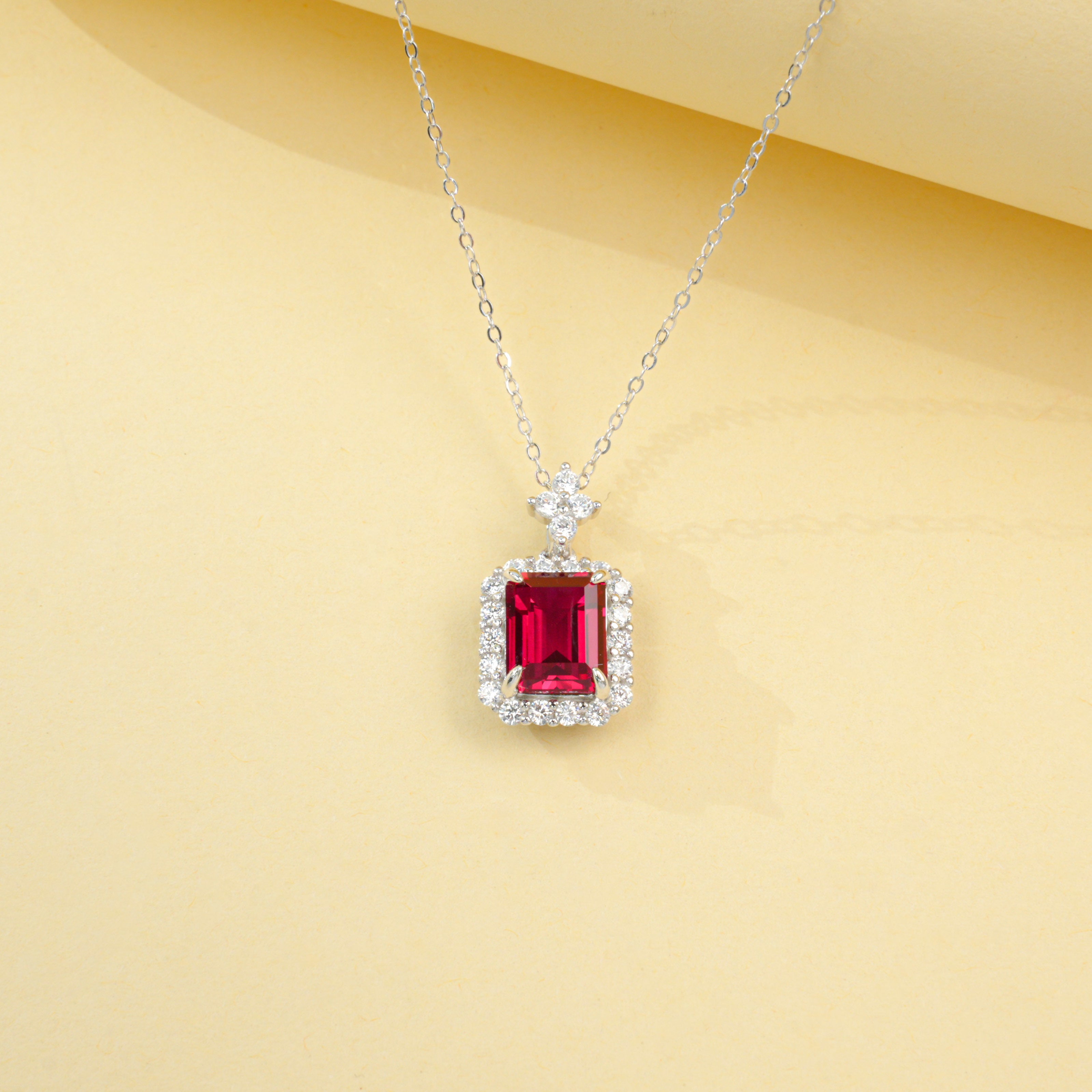 Lab-Grown Emerald - Square Emerald Diamond Cluster Square Hoop Necklace