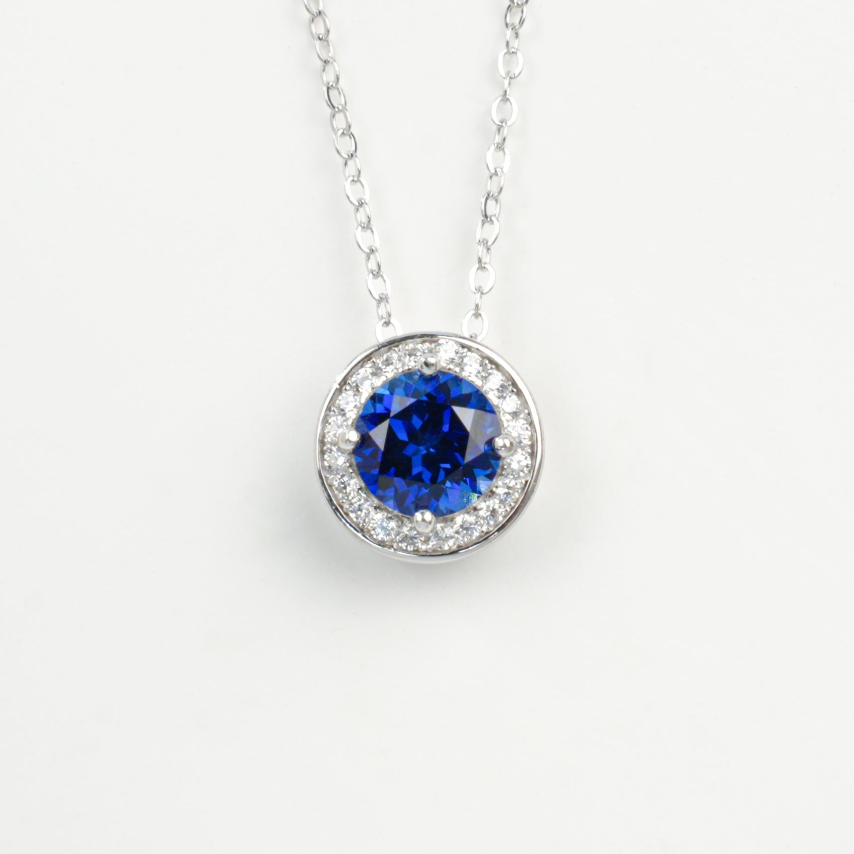 Lab-Grown Sapphire - Round Blue Star Halo Necklace