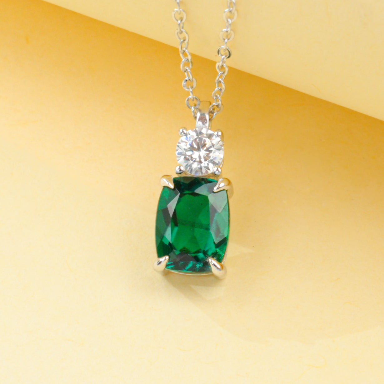 Lab-Grown Emerald - Long Emerald Star-Accented Minimalist Necklace