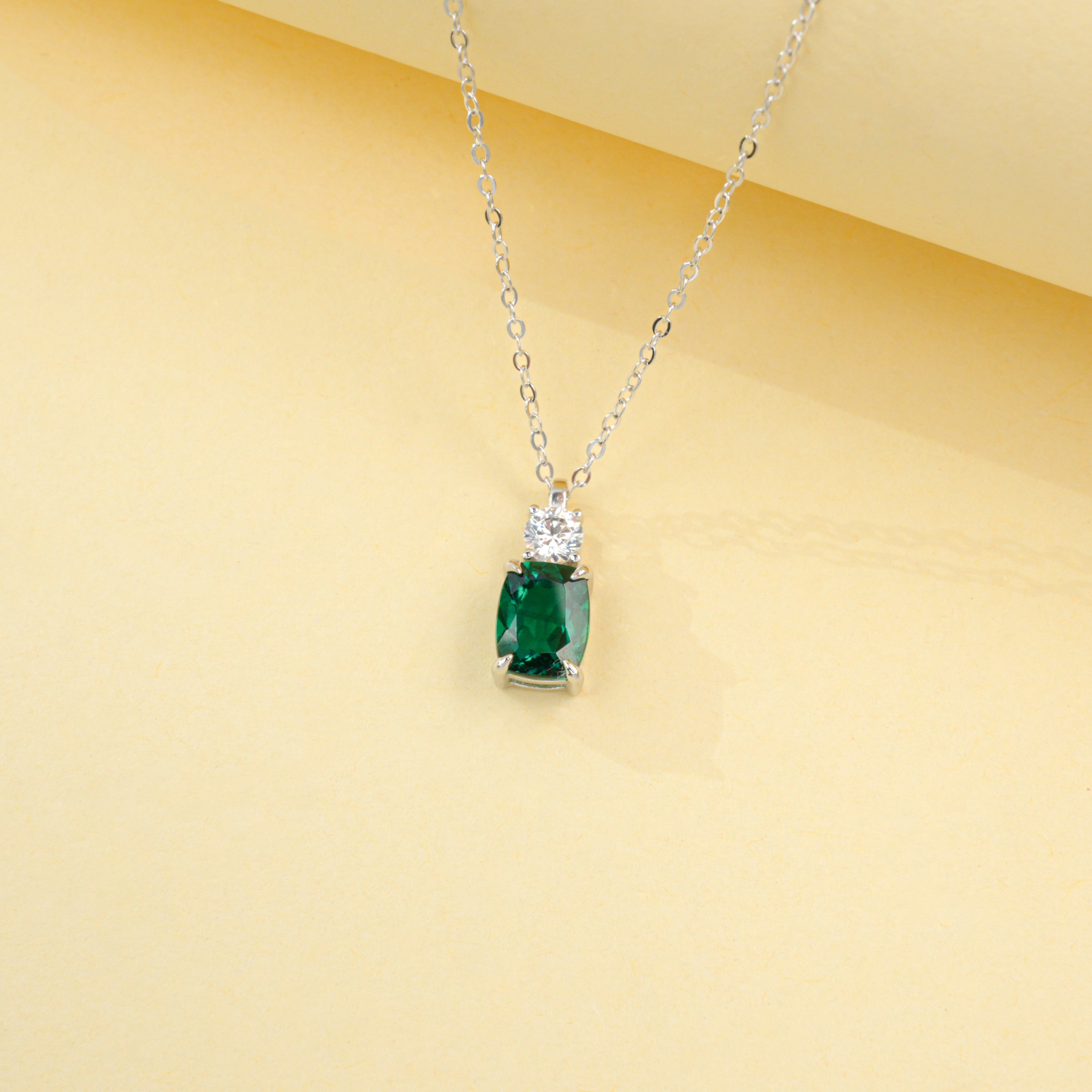 Lab-Grown Emerald - Long Emerald Star-Accented Minimalist Necklace