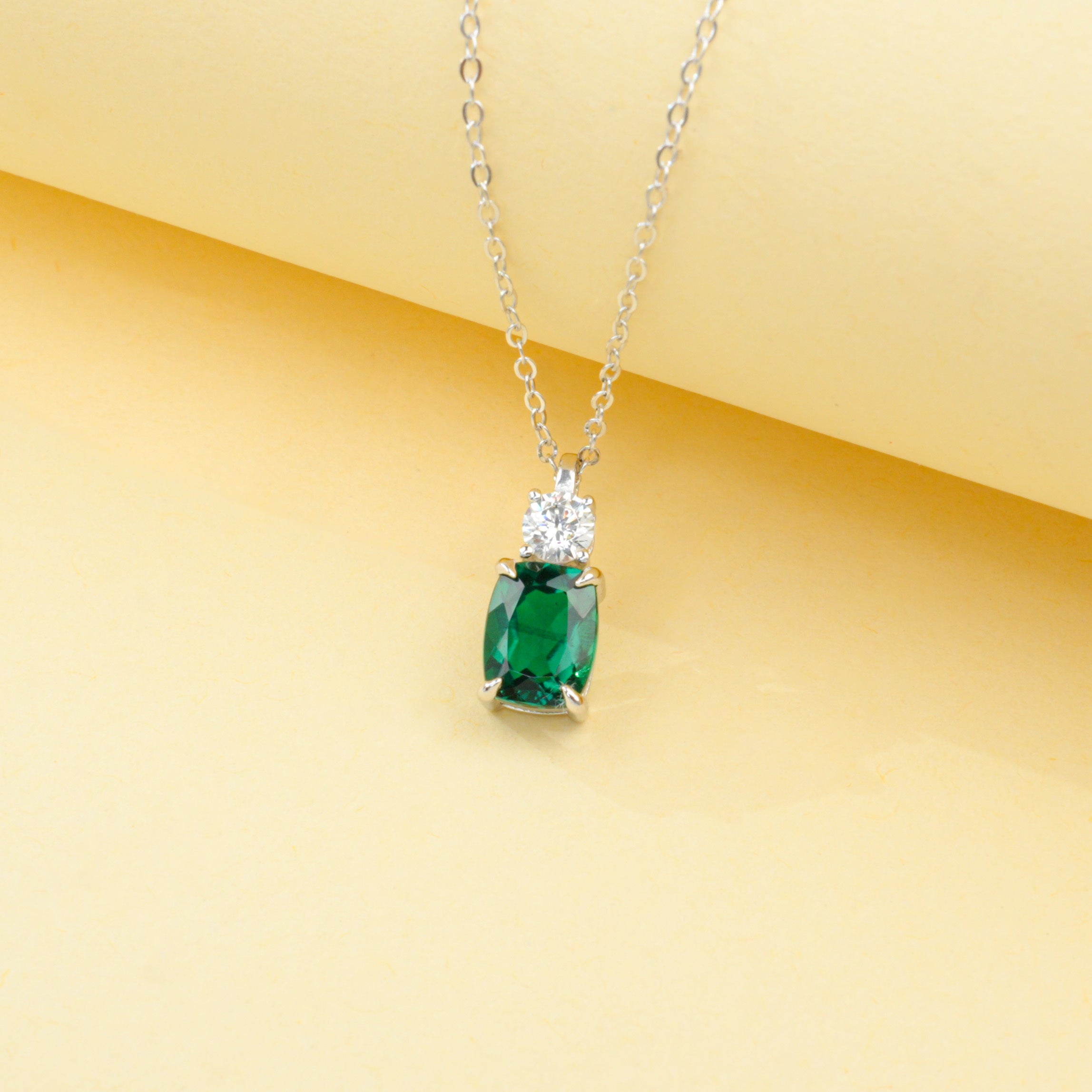 Lab-Grown Emerald - Long Emerald Star-Accented Minimalist Necklace