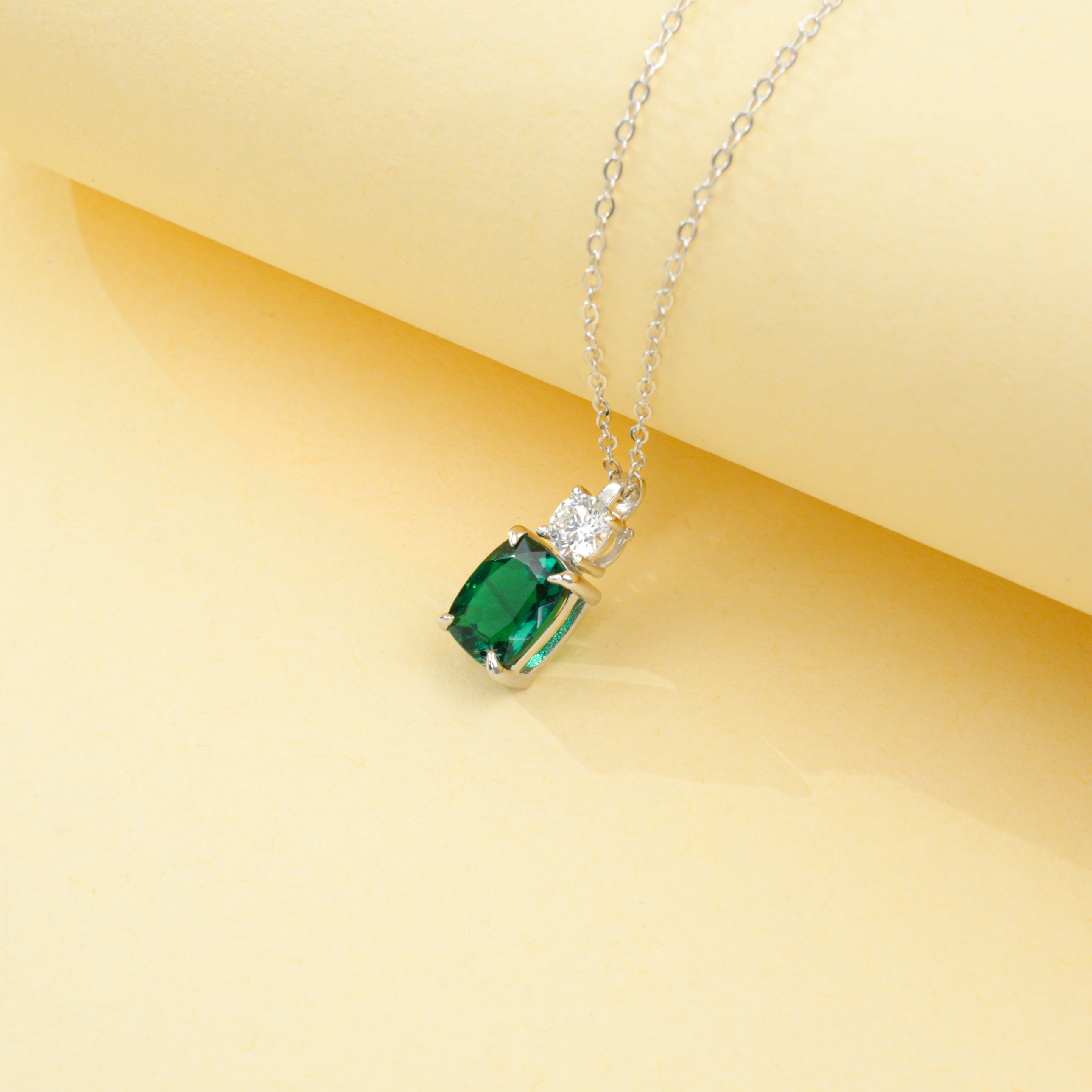 Lab-Grown Emerald - Long Emerald Star-Accented Minimalist Necklace