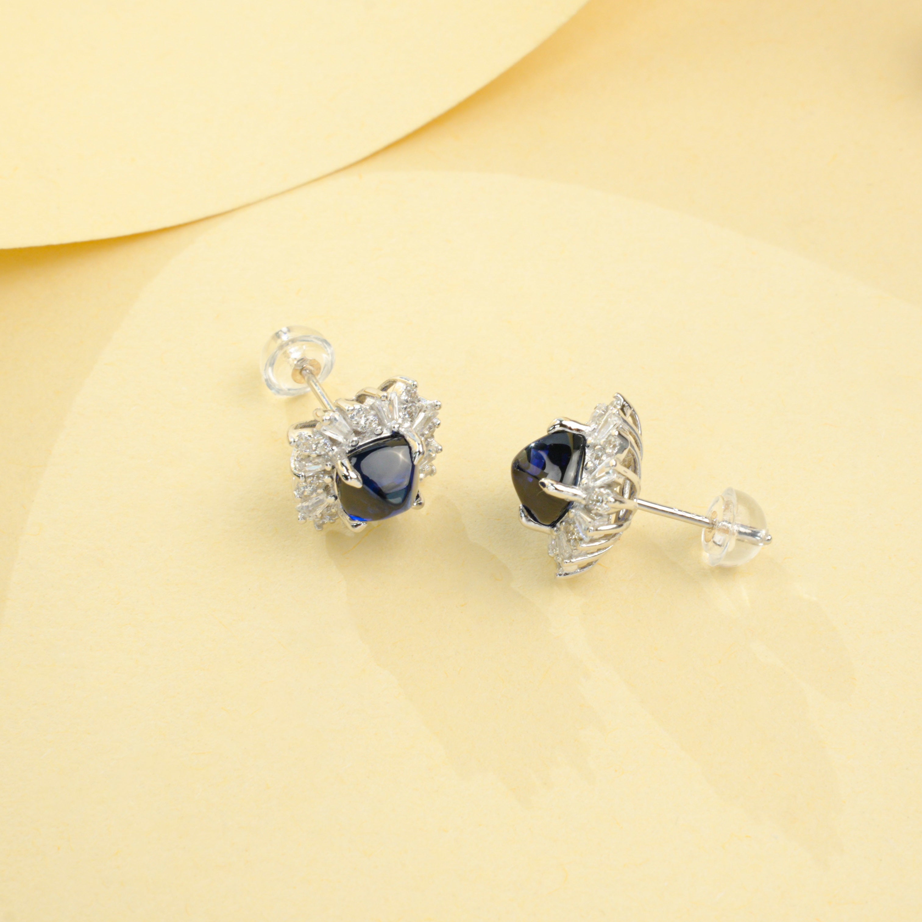 Lab-Grown Sapphire - Square Blue Starburst Diamond-Cluster Earrings